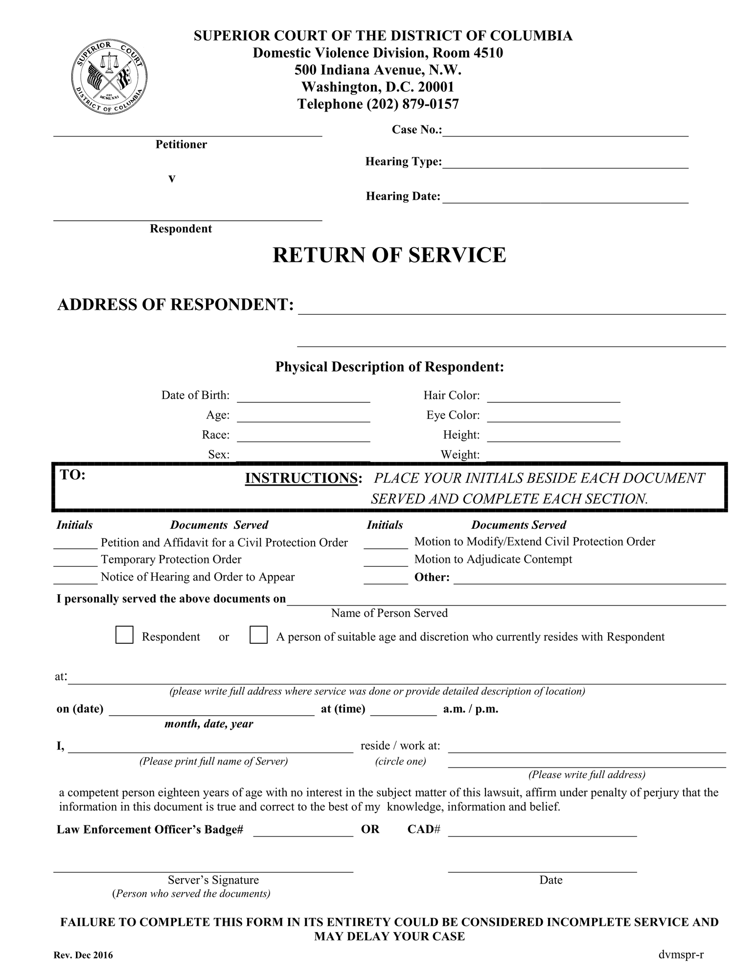 Return of Service on Respondent thumbnail