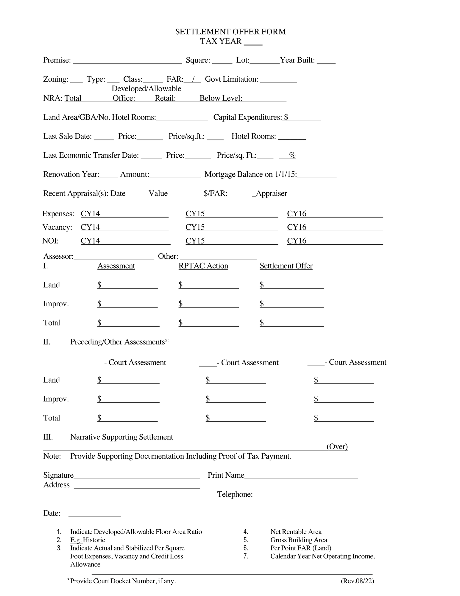 Tax and Tax Lien Mediation: Settlement Offer Form thumbnail