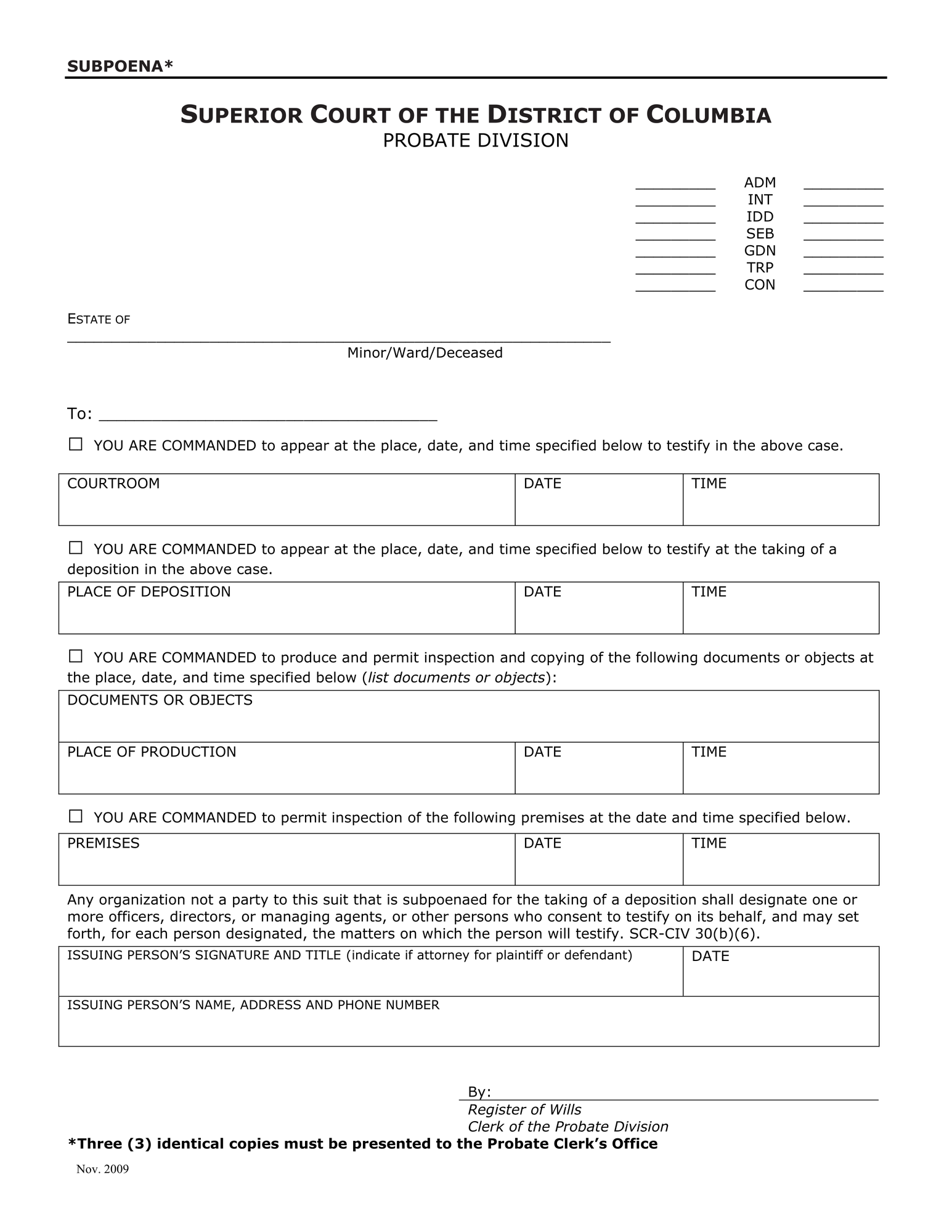 General Forms (ADM) - Subpoena
