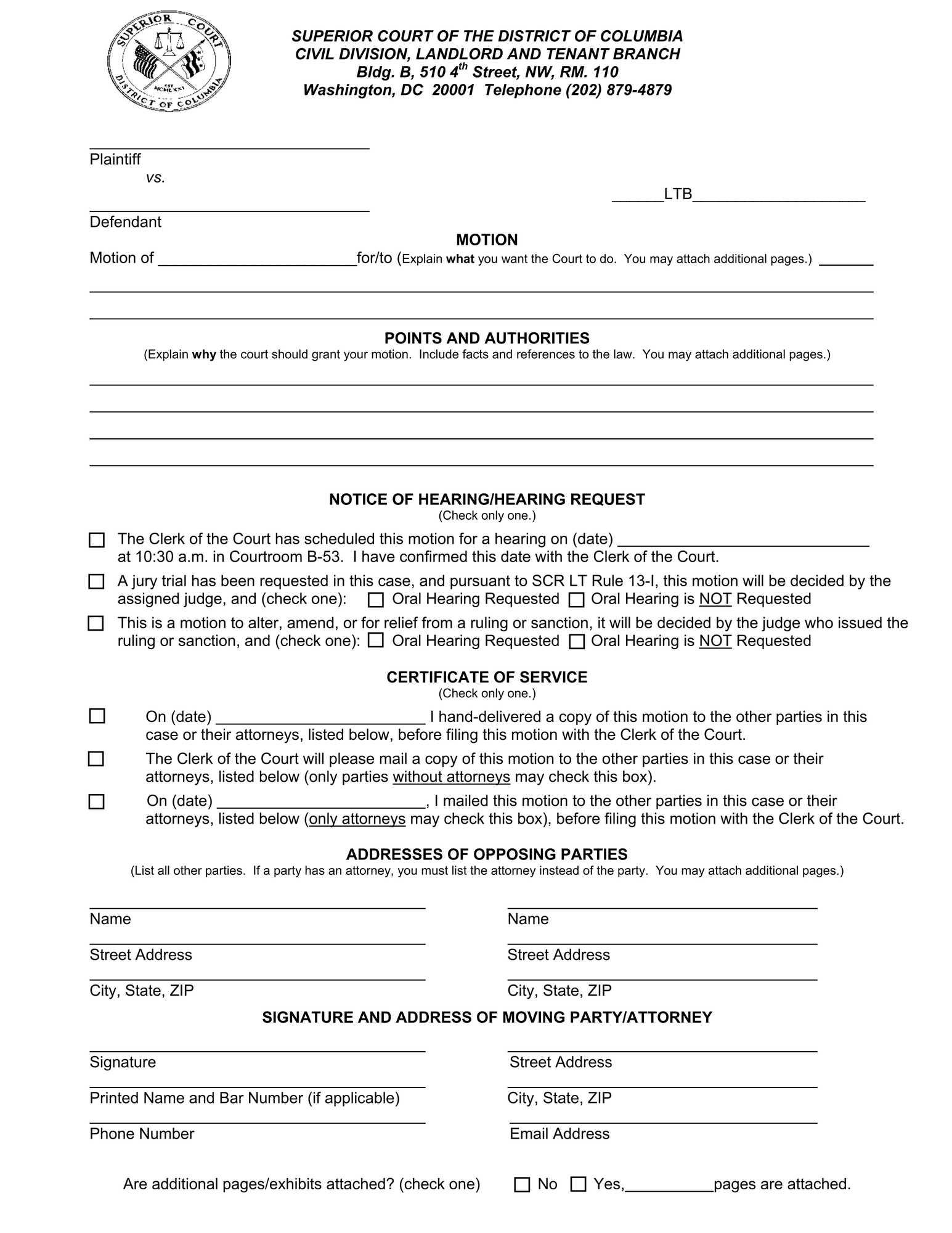 Motion (Pro Se) - for Landlord and Tenant thumbnail