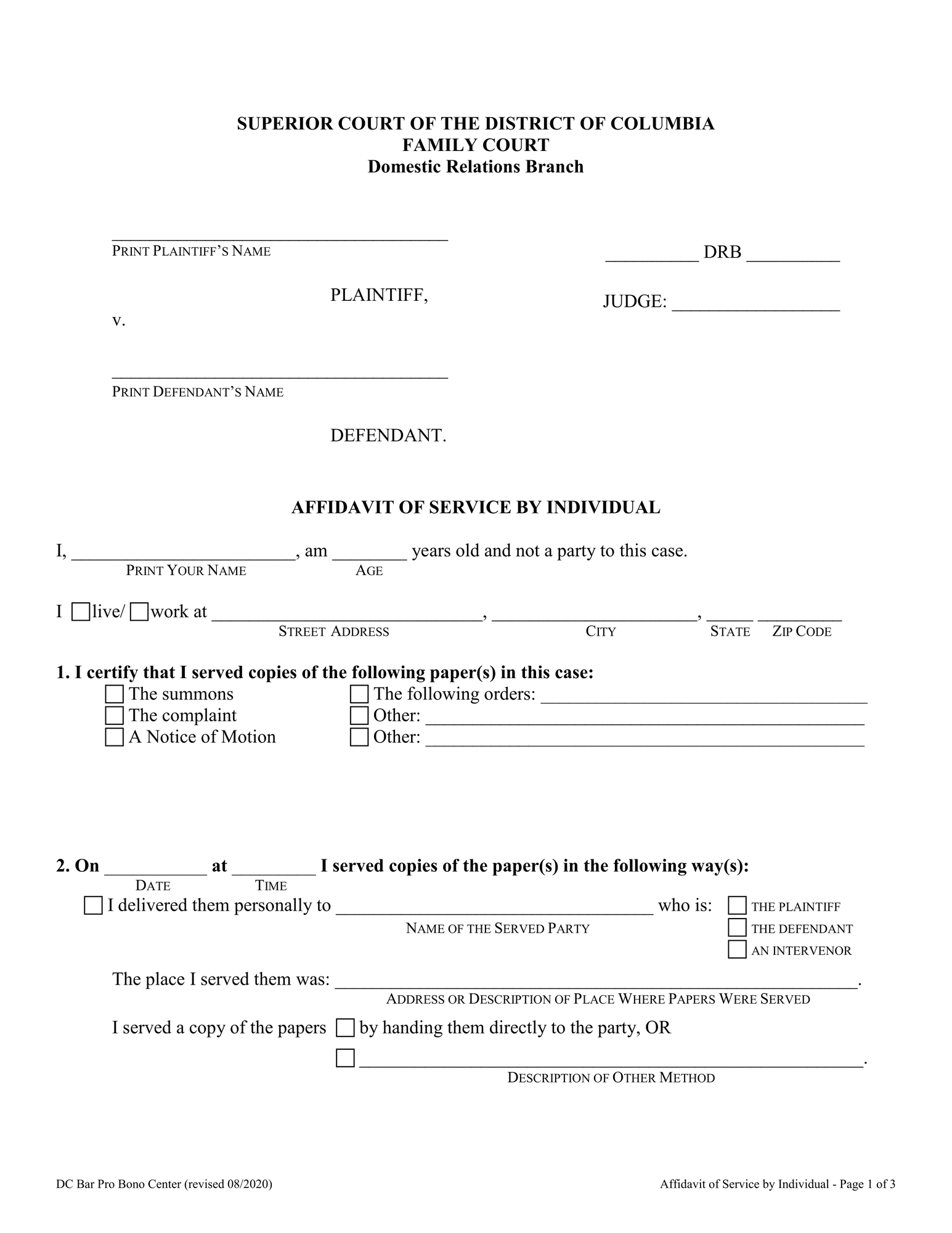 AFFIDAVIT OF SERVICE BY INDIVIDUAL thumbnail