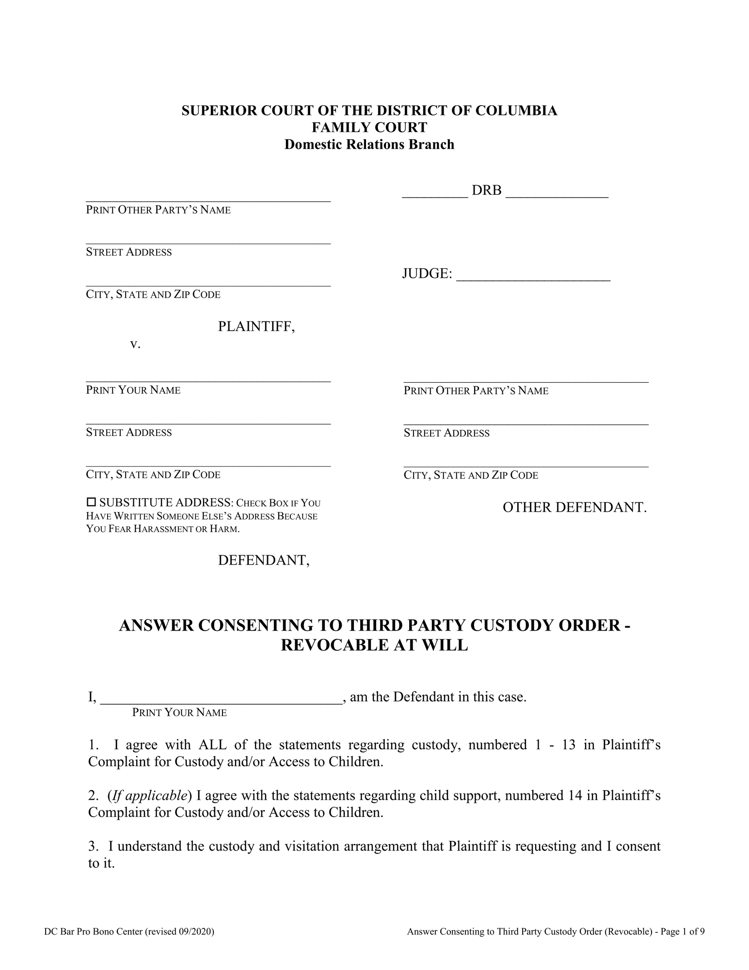 Answer Consenting to Third Party Custody (Revocable At Will) thumbnail