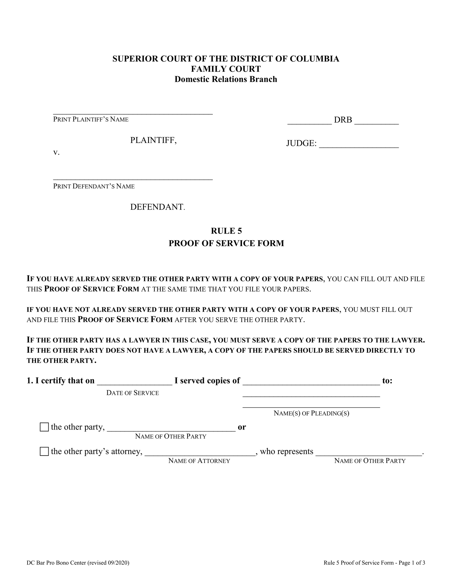 PROOF OF SERVICE FORM (RULE 5) thumbnail