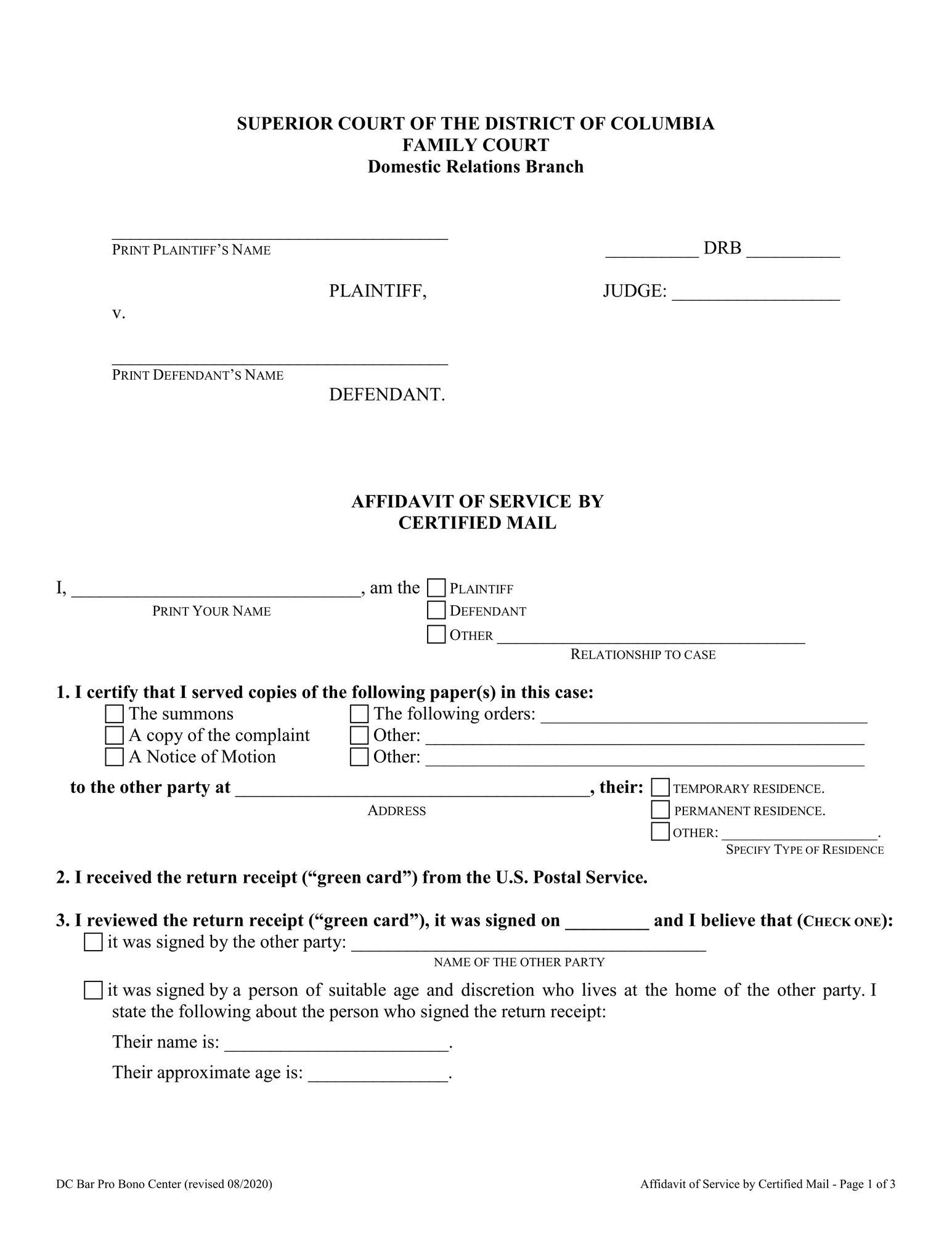 AFFIDAVIT OF SERVICE BY CERTIFIED MAIL thumbnail