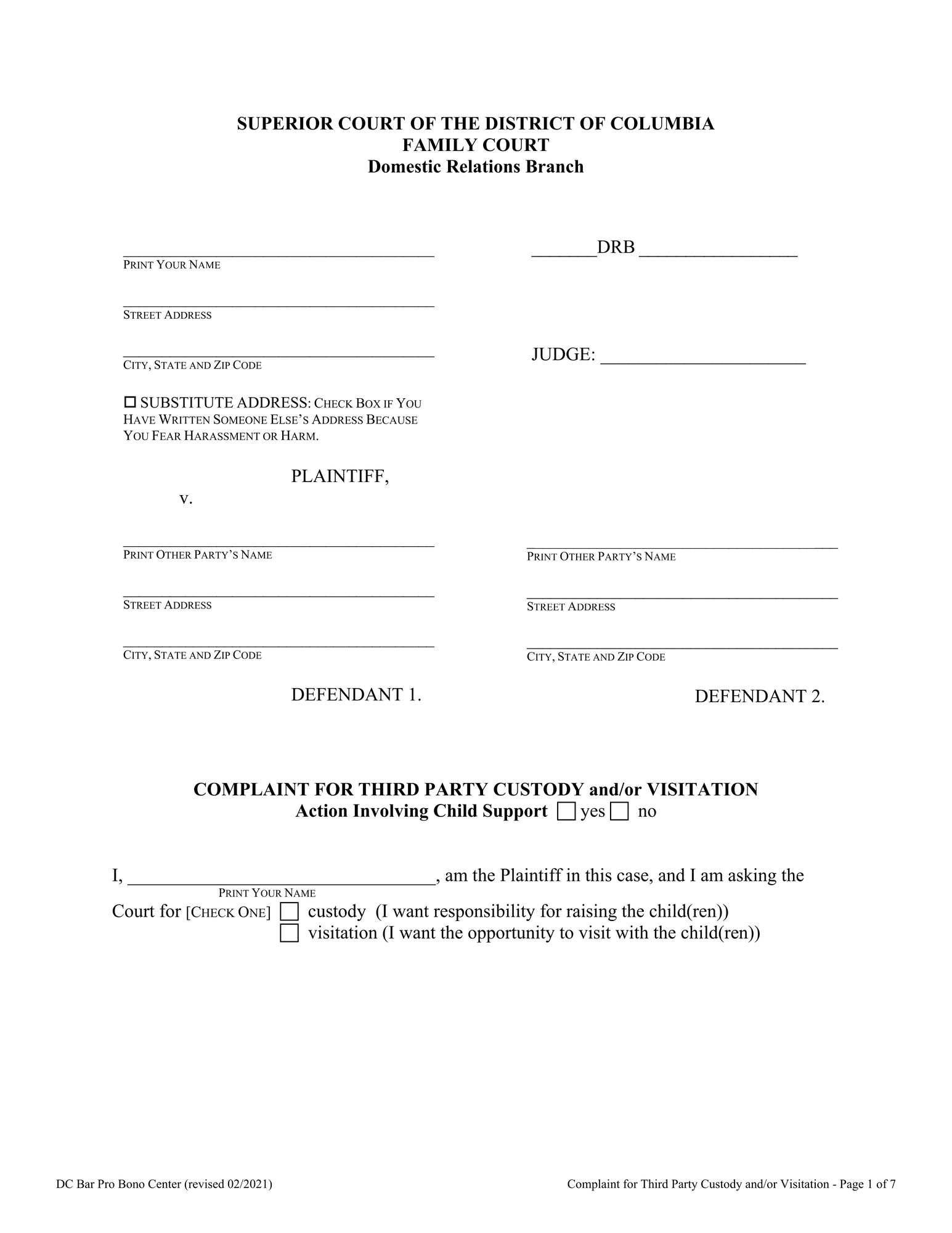 Complaint for Third-Party Custody and/or Visitation thumbnail