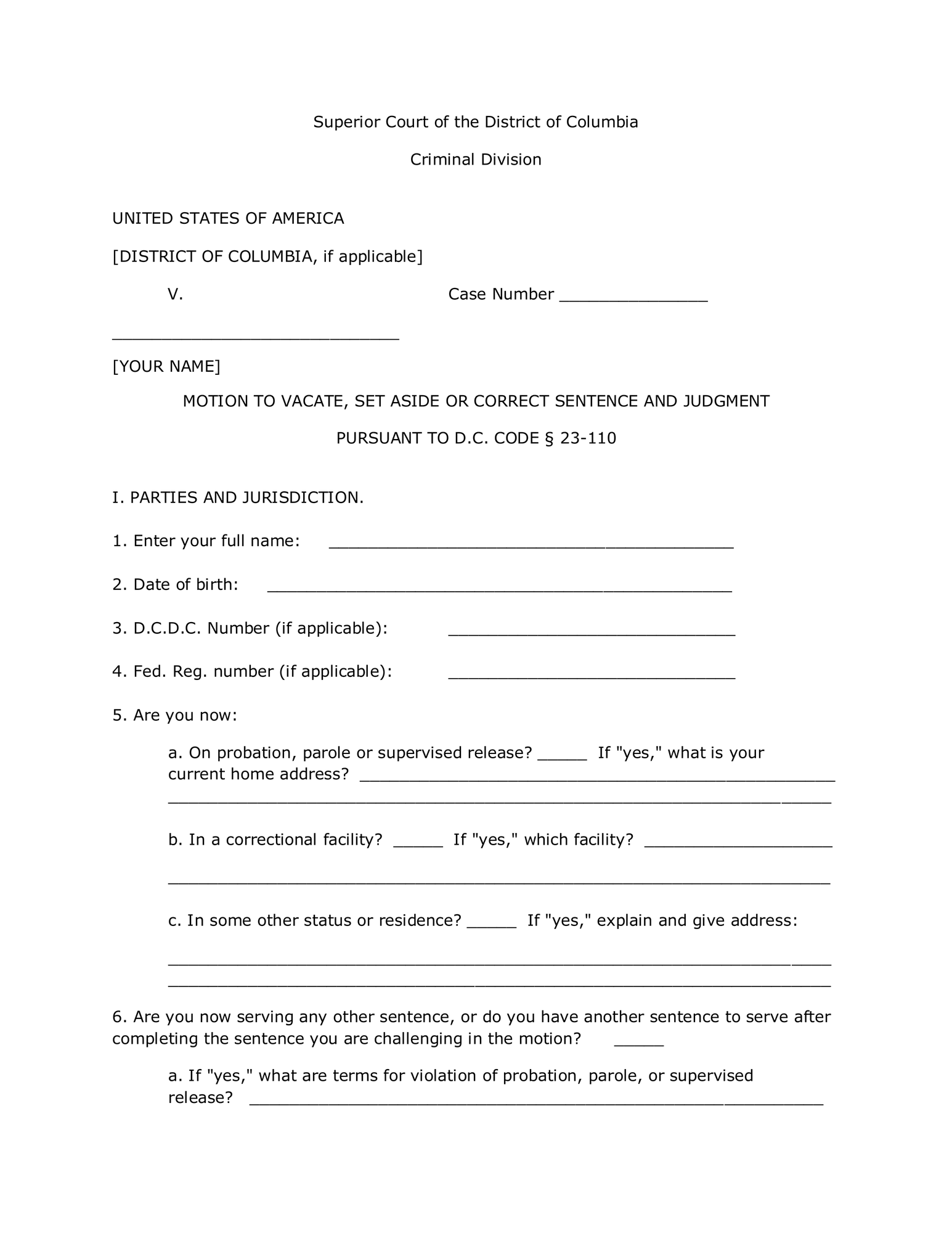 Motion to Vacate, Set Aside or Correct Sentence and Judgment Pursuant thumbnail