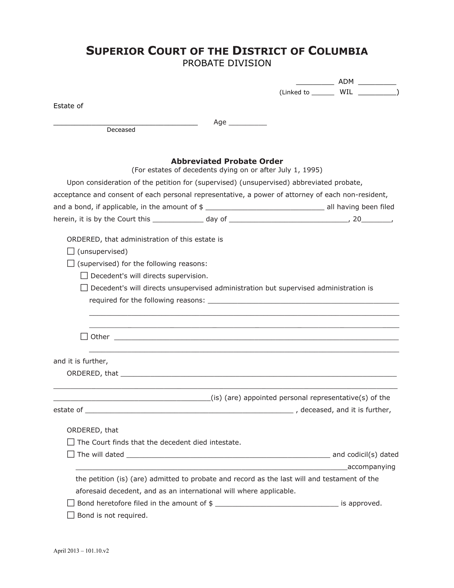 Case Initiation - Abbreviated Probate (ADM) - Abbreviated Probate Order thumbnail