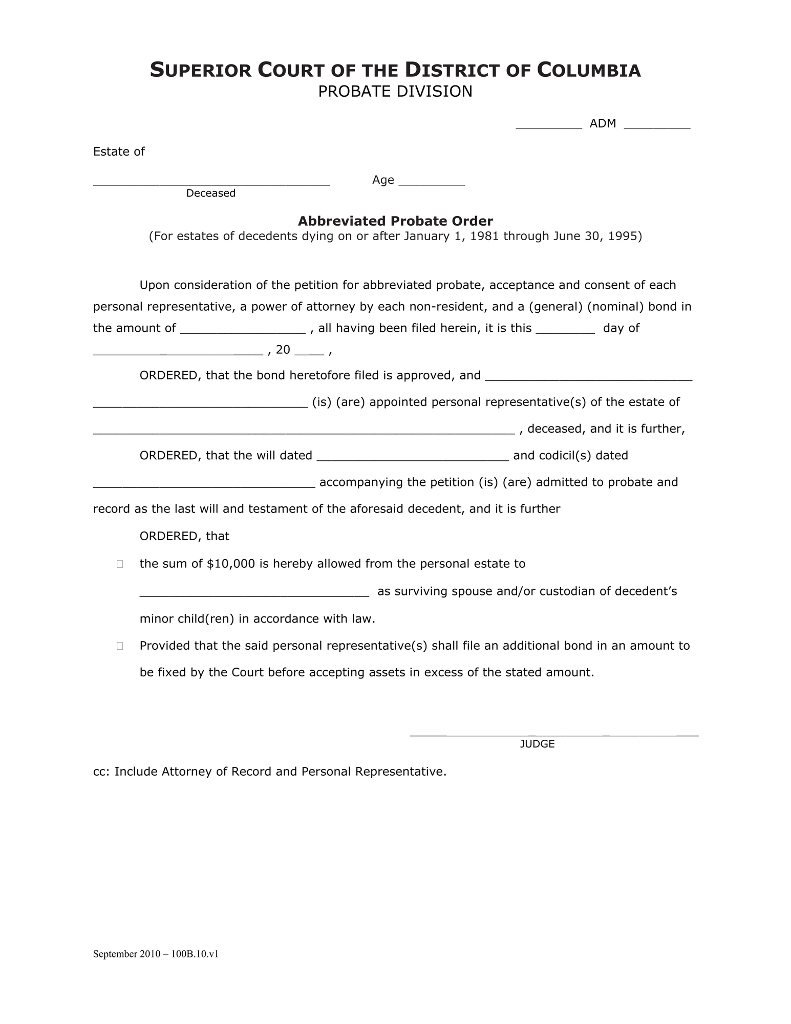 Case Initiation - Abbreviated Probate (ADM) - Abbreviated Probate Order thumbnail