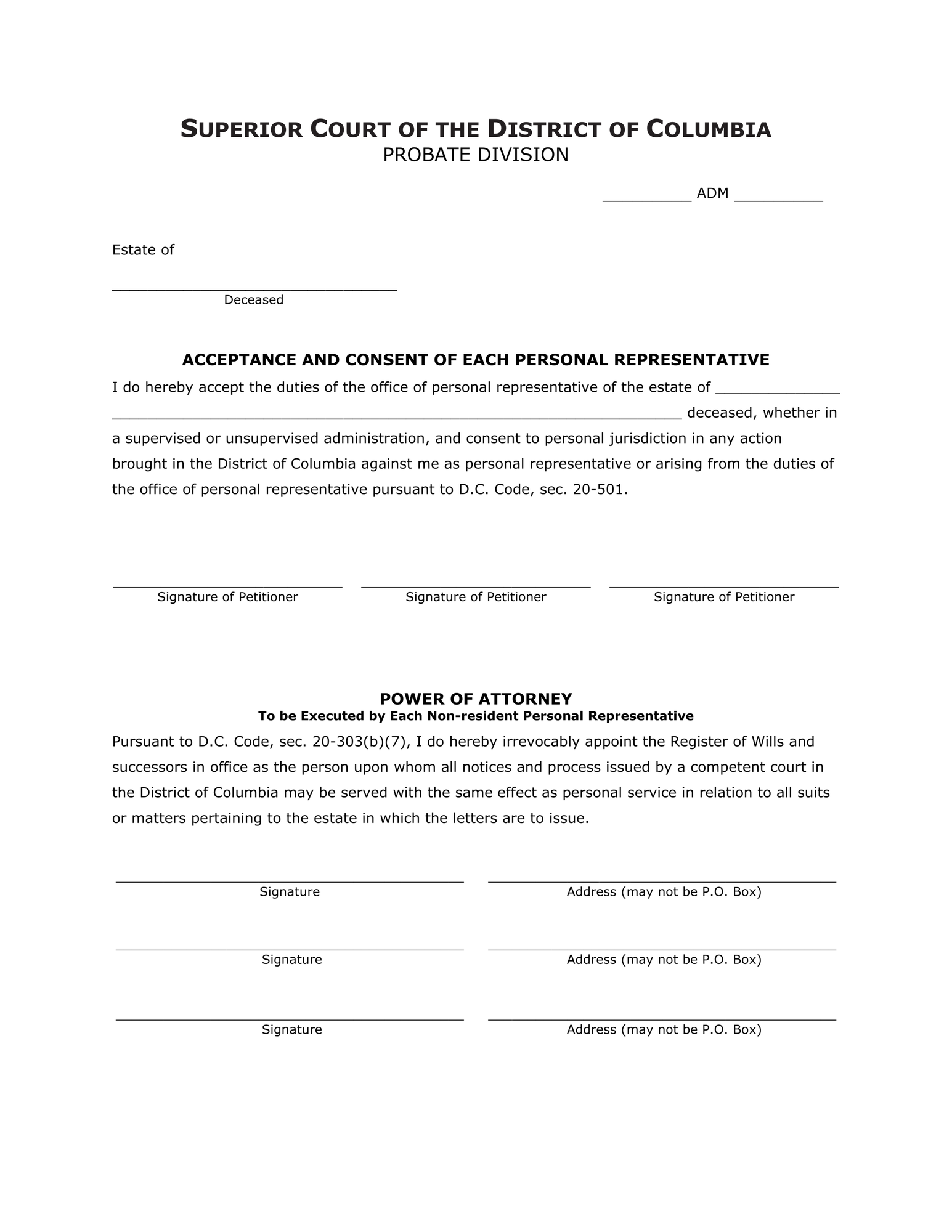 Acceptance and Consent of Each Personal Representative thumbnail