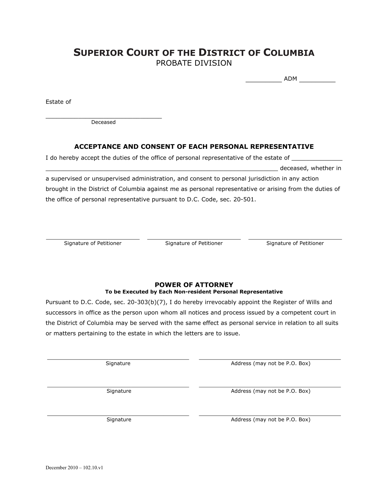 General Forms (ADM) - Acceptance and Consent of Each Personal Representative thumbnail