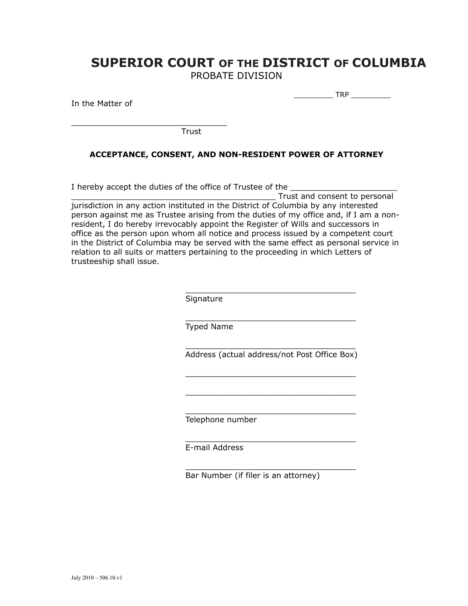 Case Initiation (TRP) - Acceptance, Consent, and Non-Resident Power of Attorney thumbnail