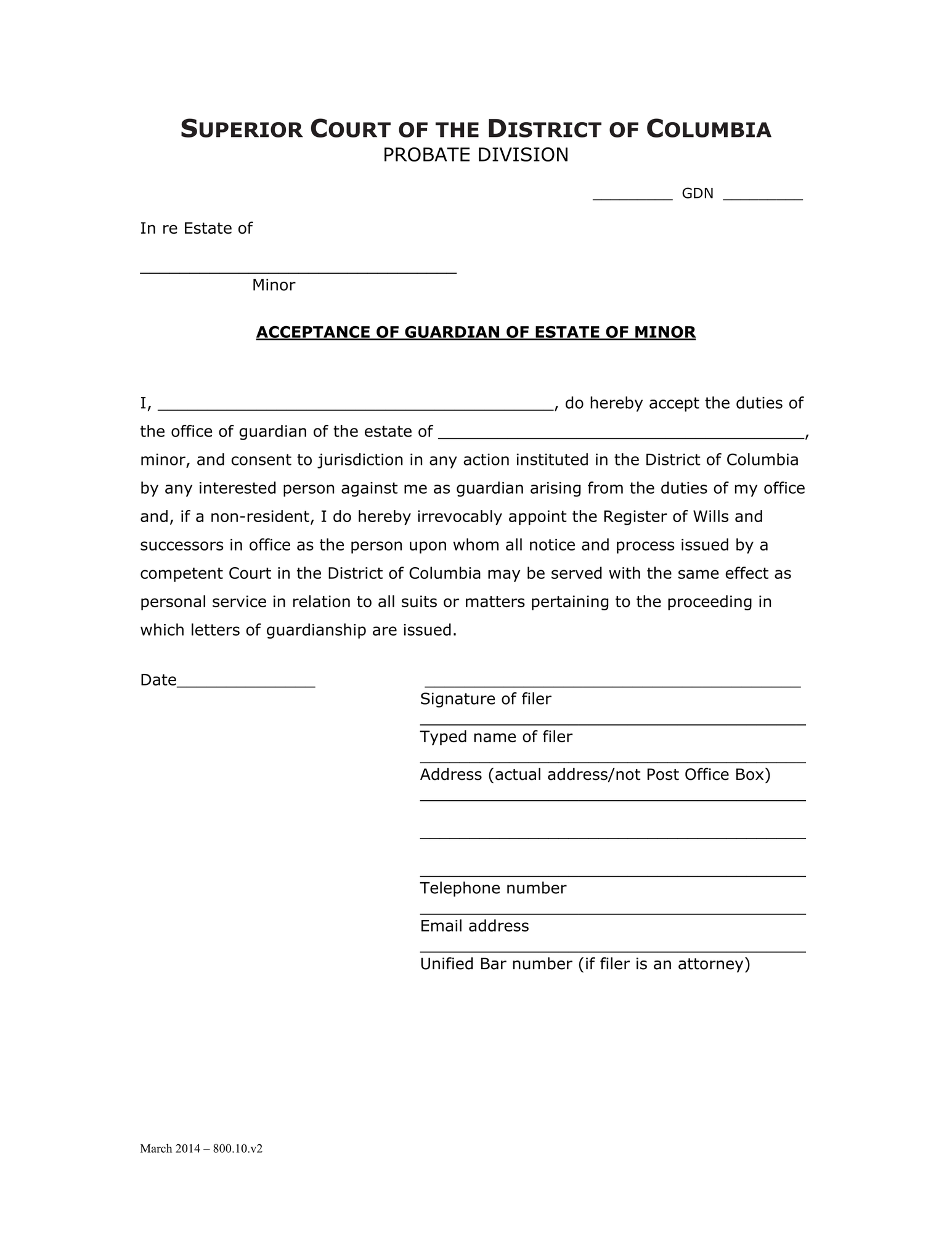 General Forms (GDN) - Acceptance of Guardian of Estate of Minor thumbnail