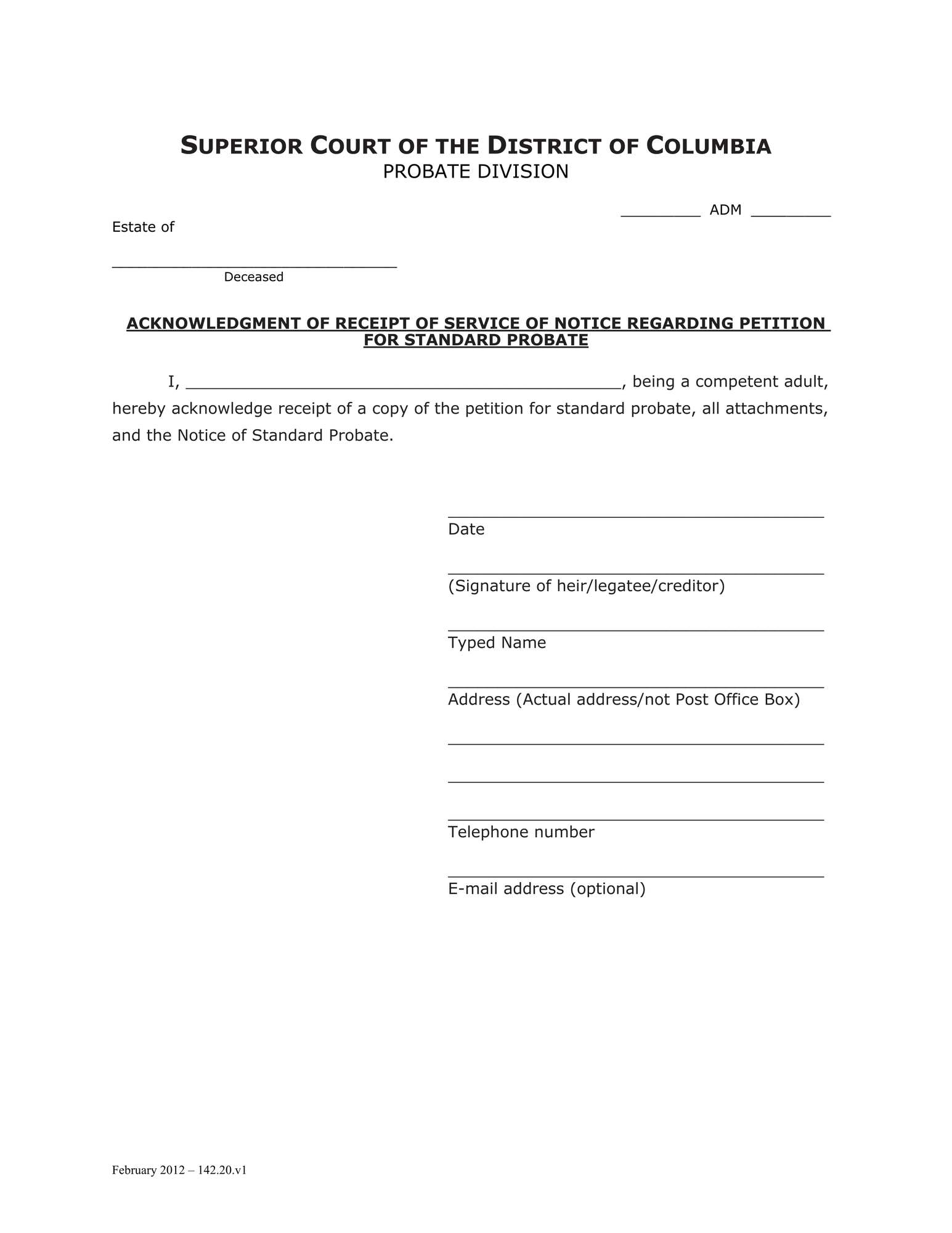 Case Initiation - Standard Probate (ADM) - Acknowledgement of Receipt thumbnail