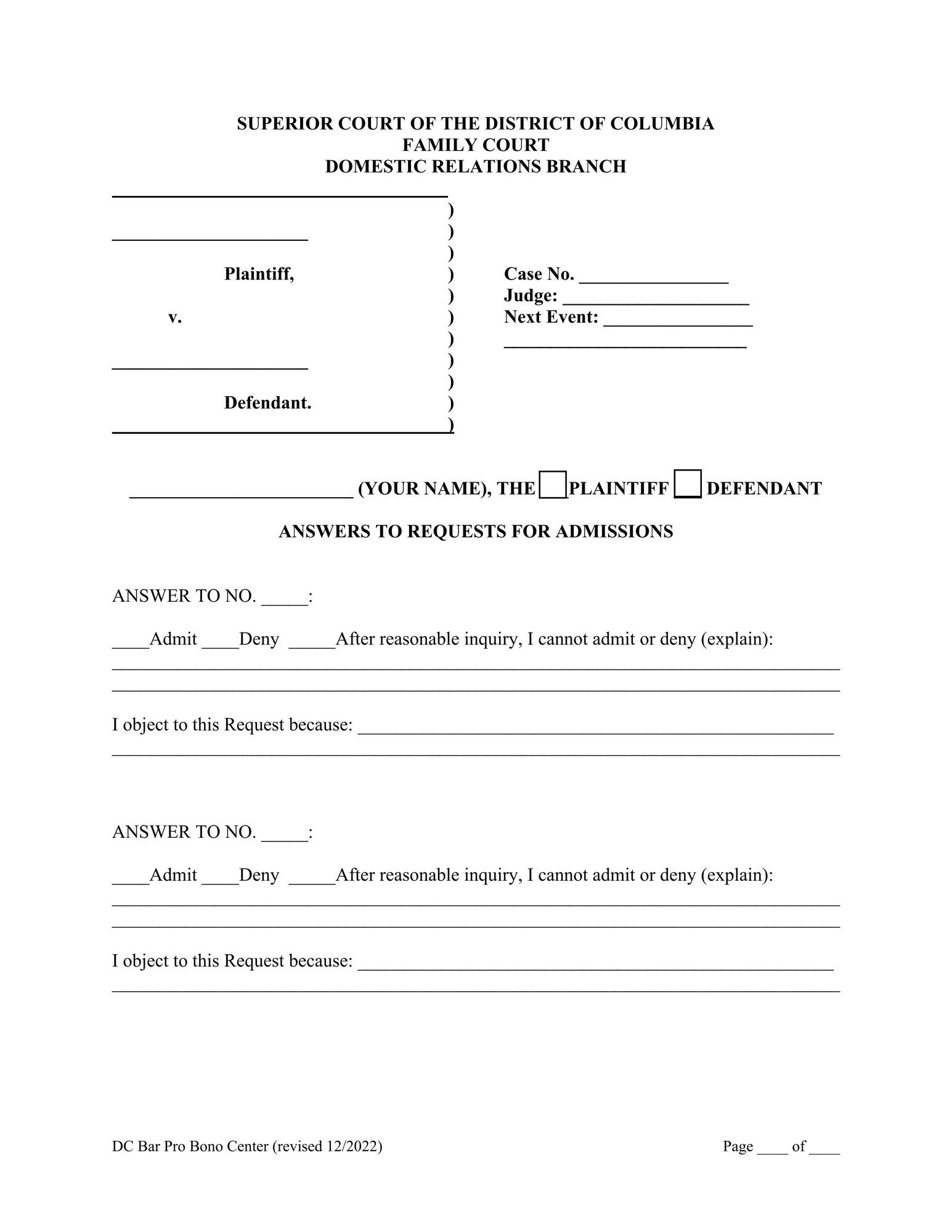 ANSWERS TO REQUESTS FOR ADMISSIONS thumbnail