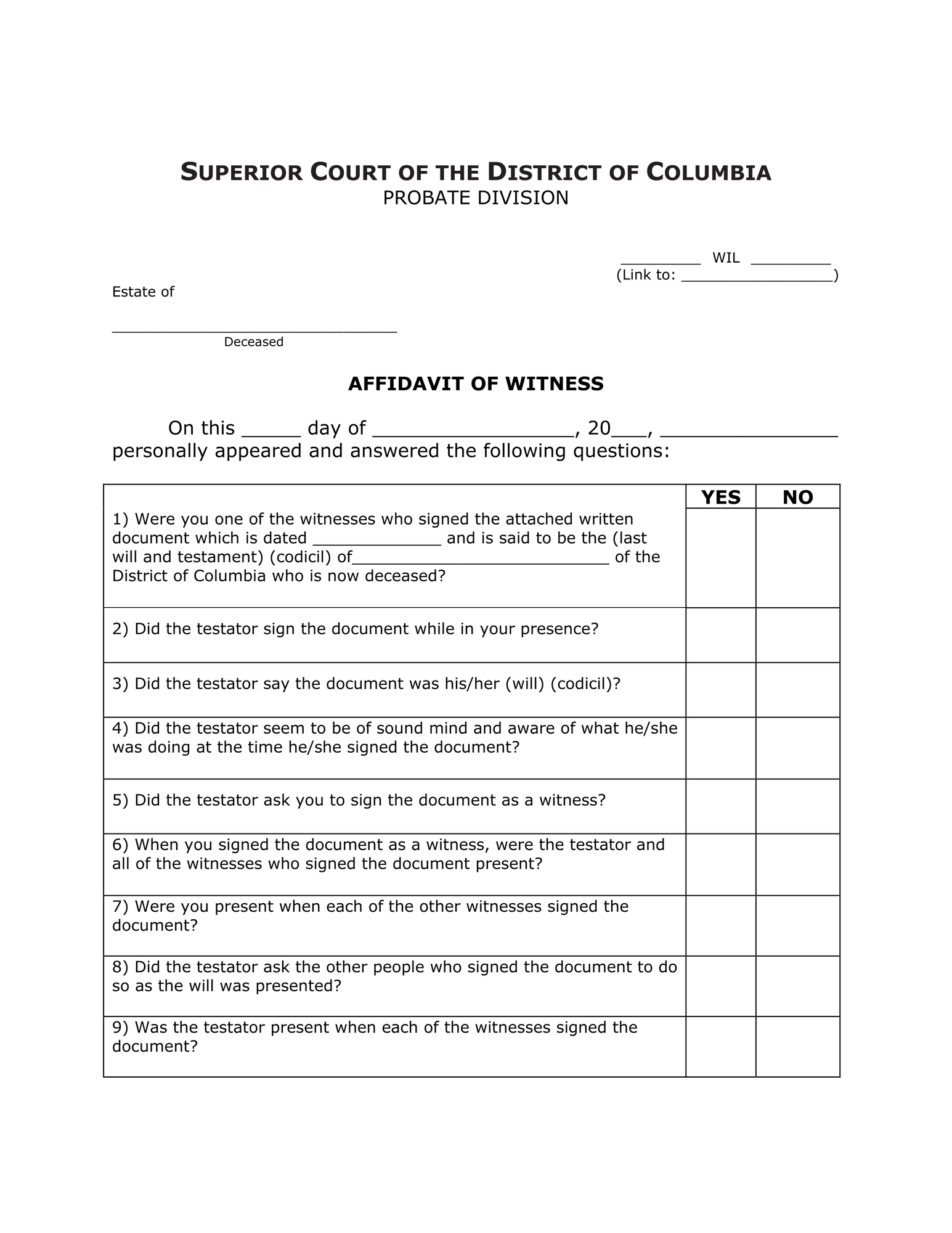 General Forms (WIL) - Affidavit of Witness (legal) thumbnail