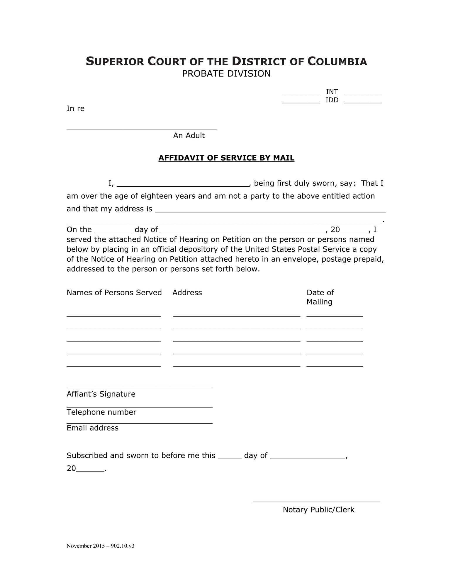 Initial Hearing (INT) - Affidavit of Service by Mail thumbnail