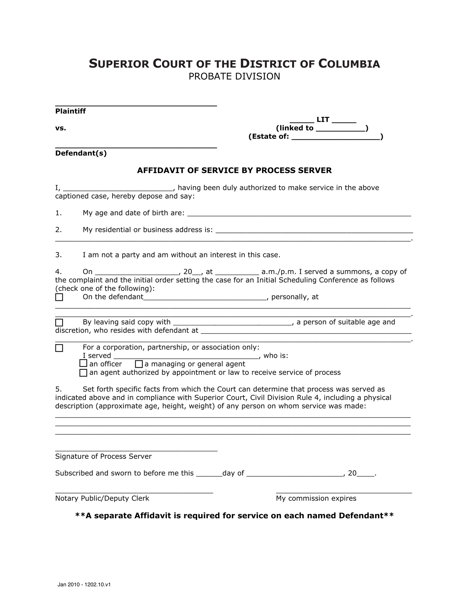 General Forms (LIT) - Affidavit of Service by Process Server thumbnail