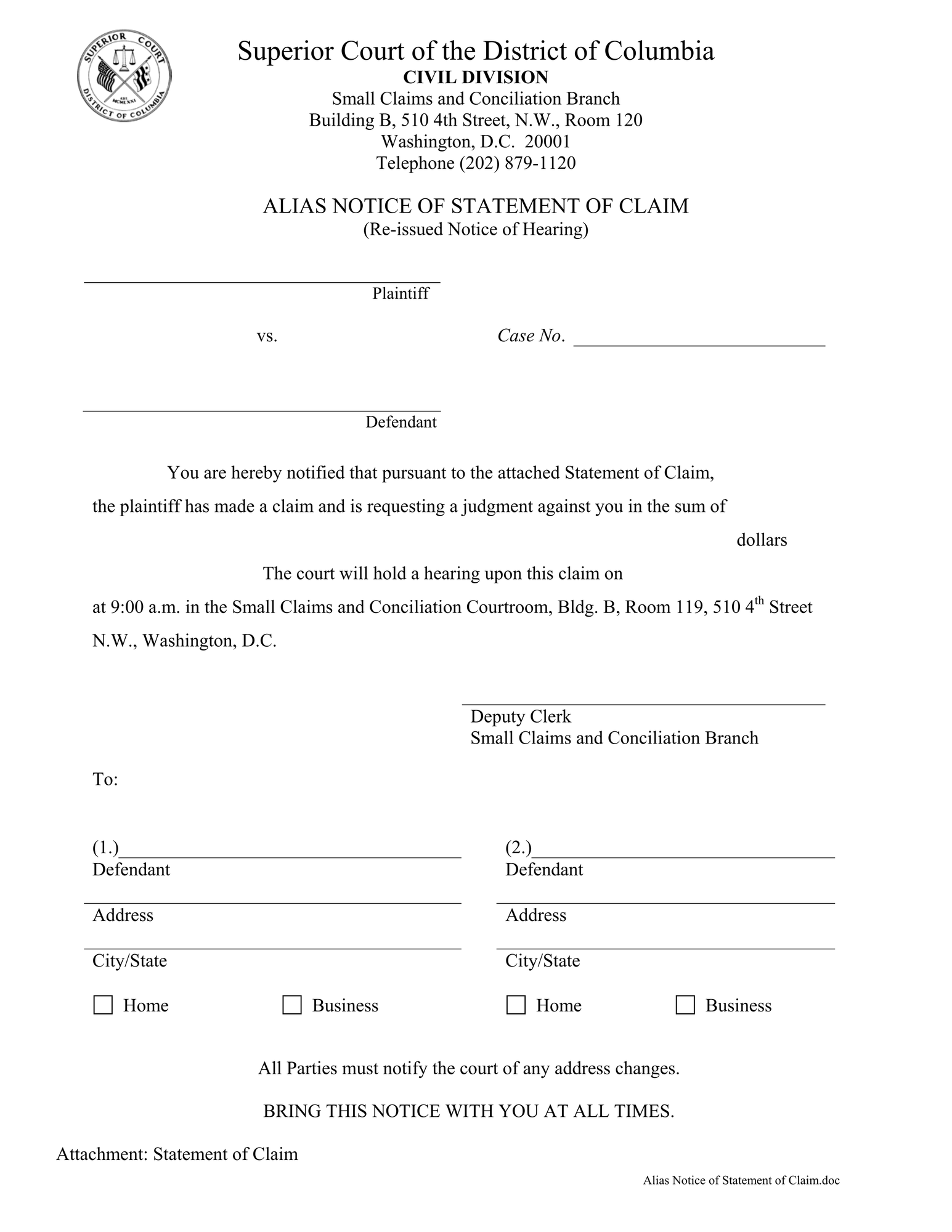 Alias Notice of Statement of Claim thumbnail