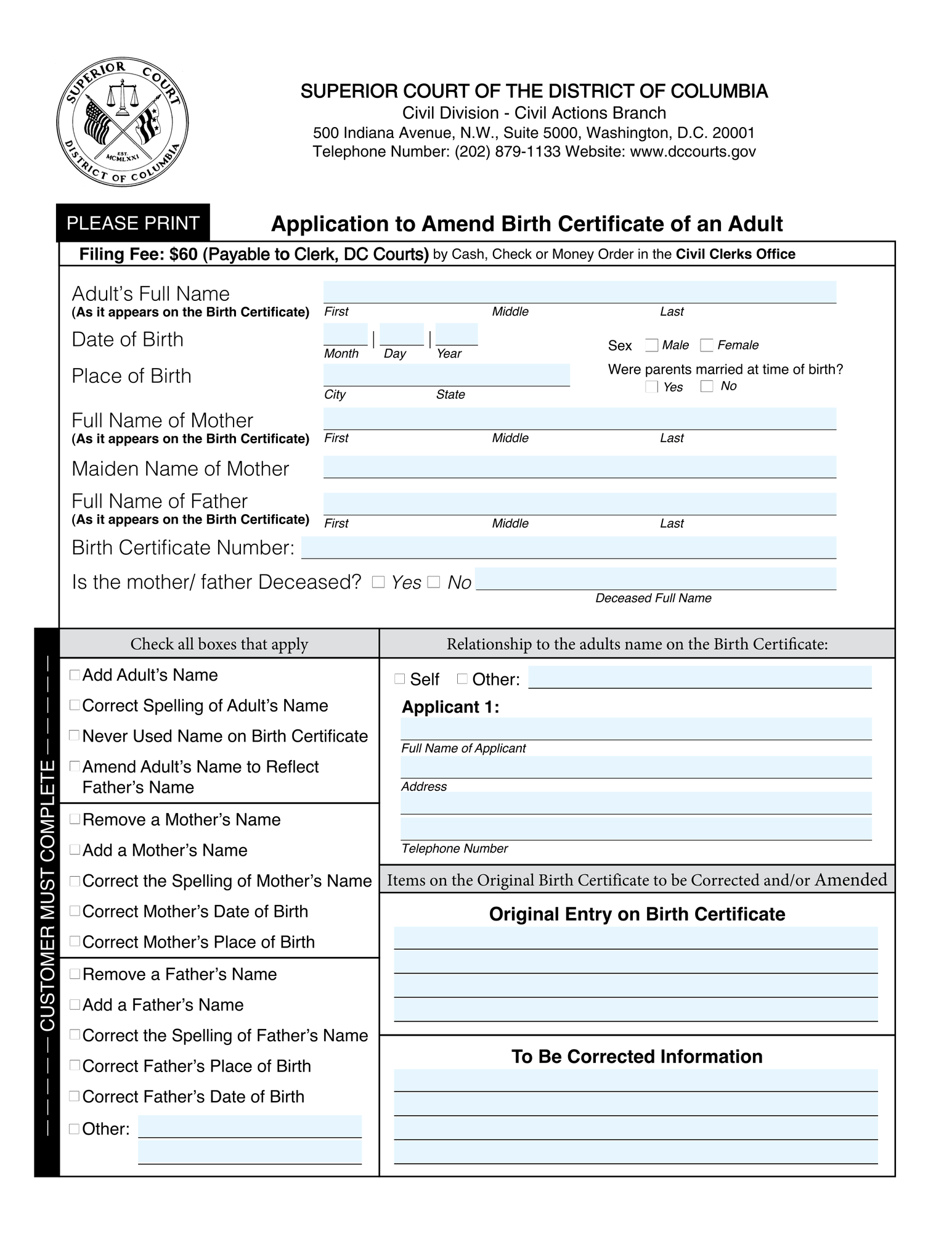 Application to Amend Birth Certificate of an Adult thumbnail