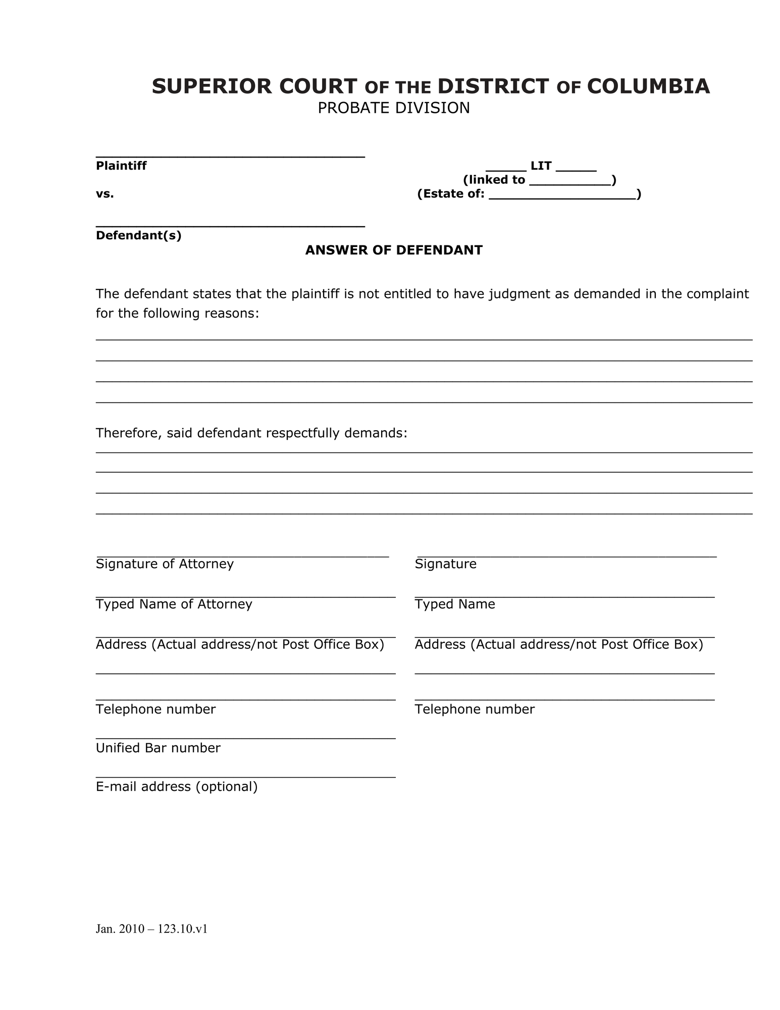 General Forms (LIT) - Answer of Defendant thumbnail