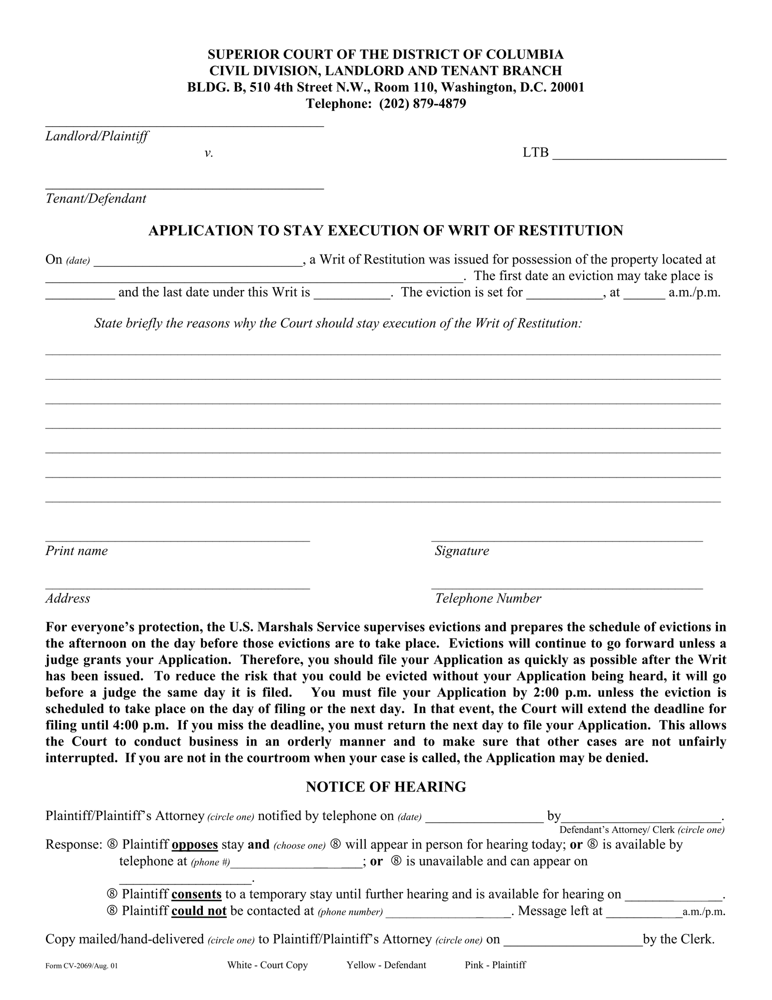 Application to Stay Execution of Writ of Restitution thumbnail