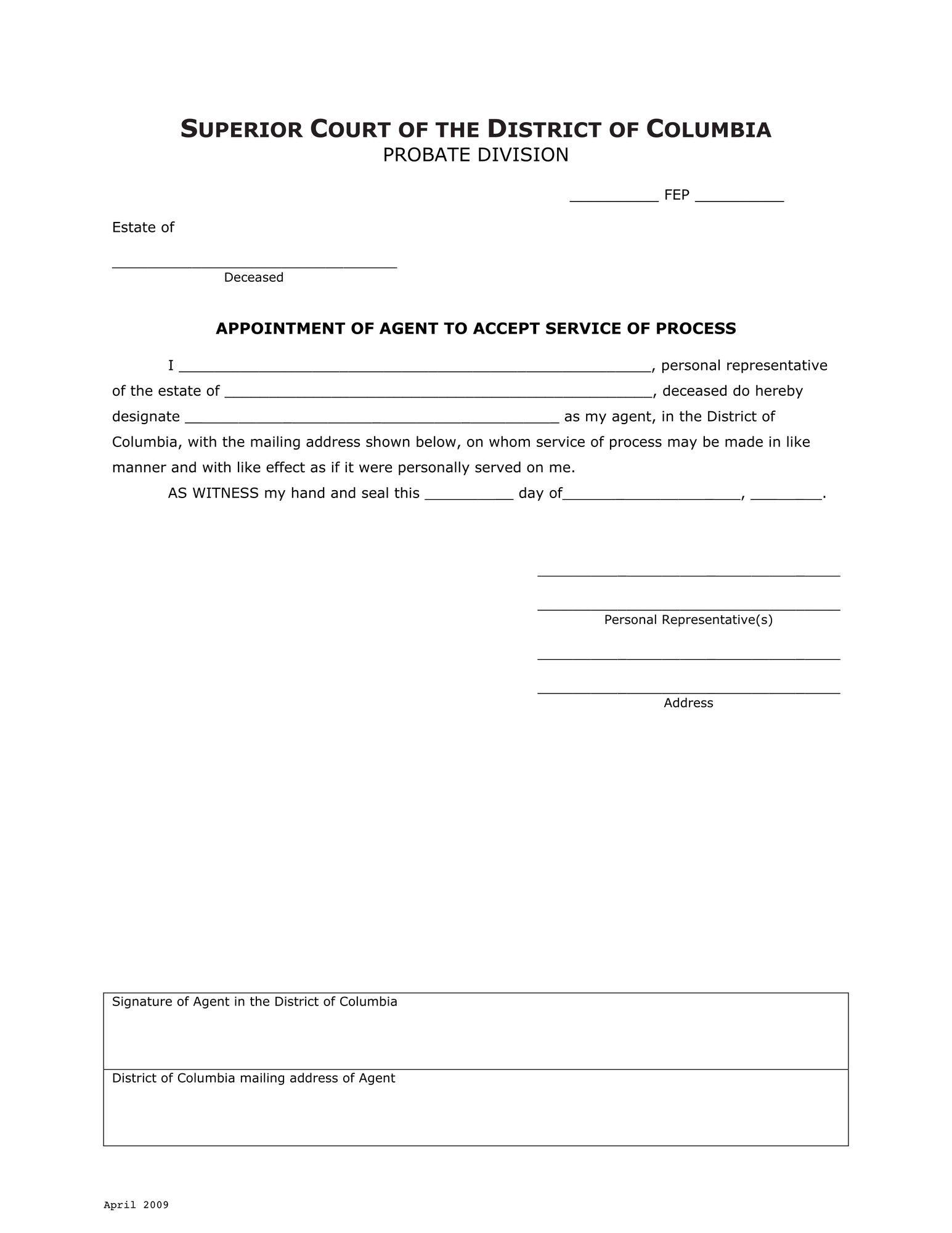 Case Initiation (FEP) - Appointment of Agent to Accept Service of Process thumbnail