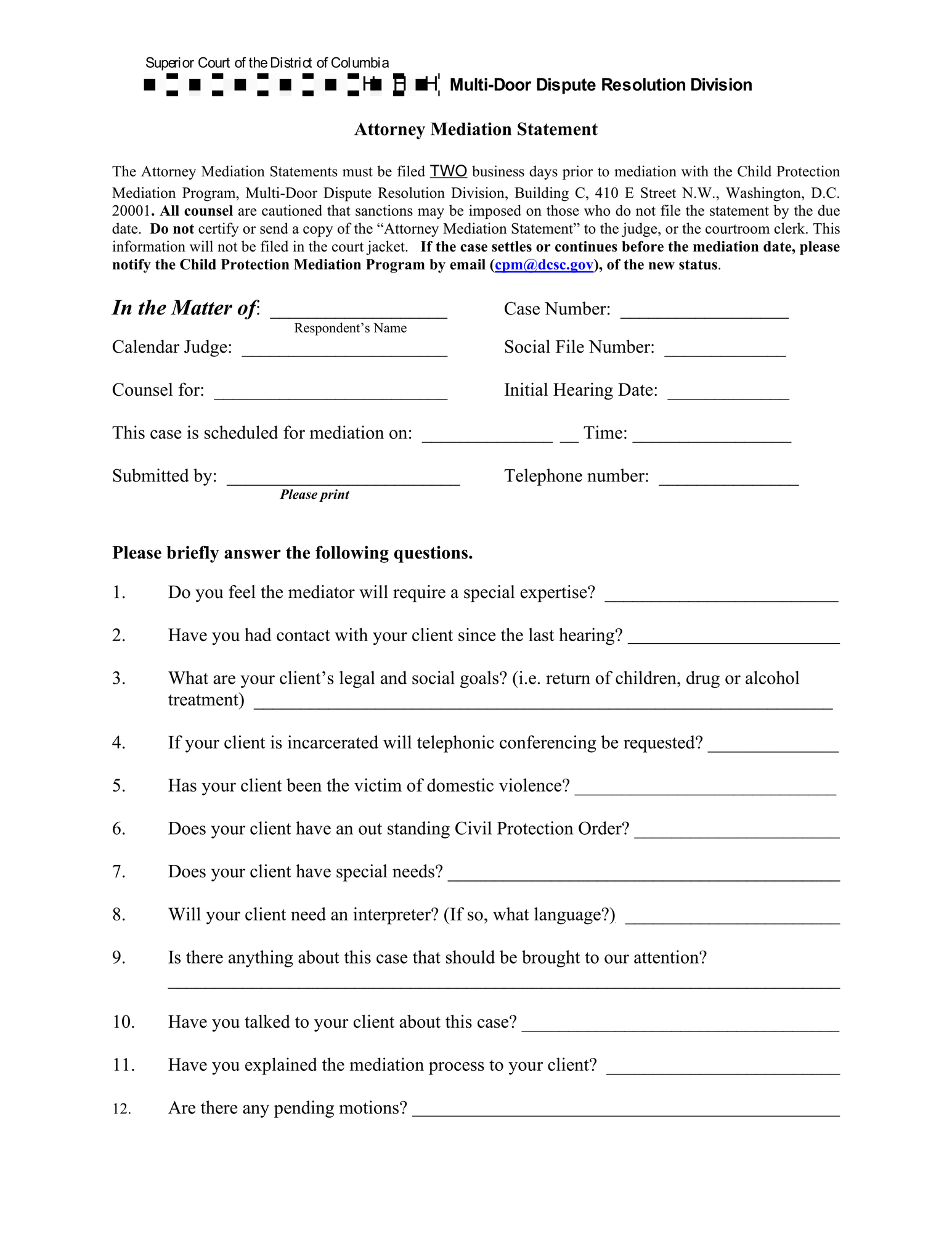 Child Protection Mediation: Attorney Mediation Statement thumbnail