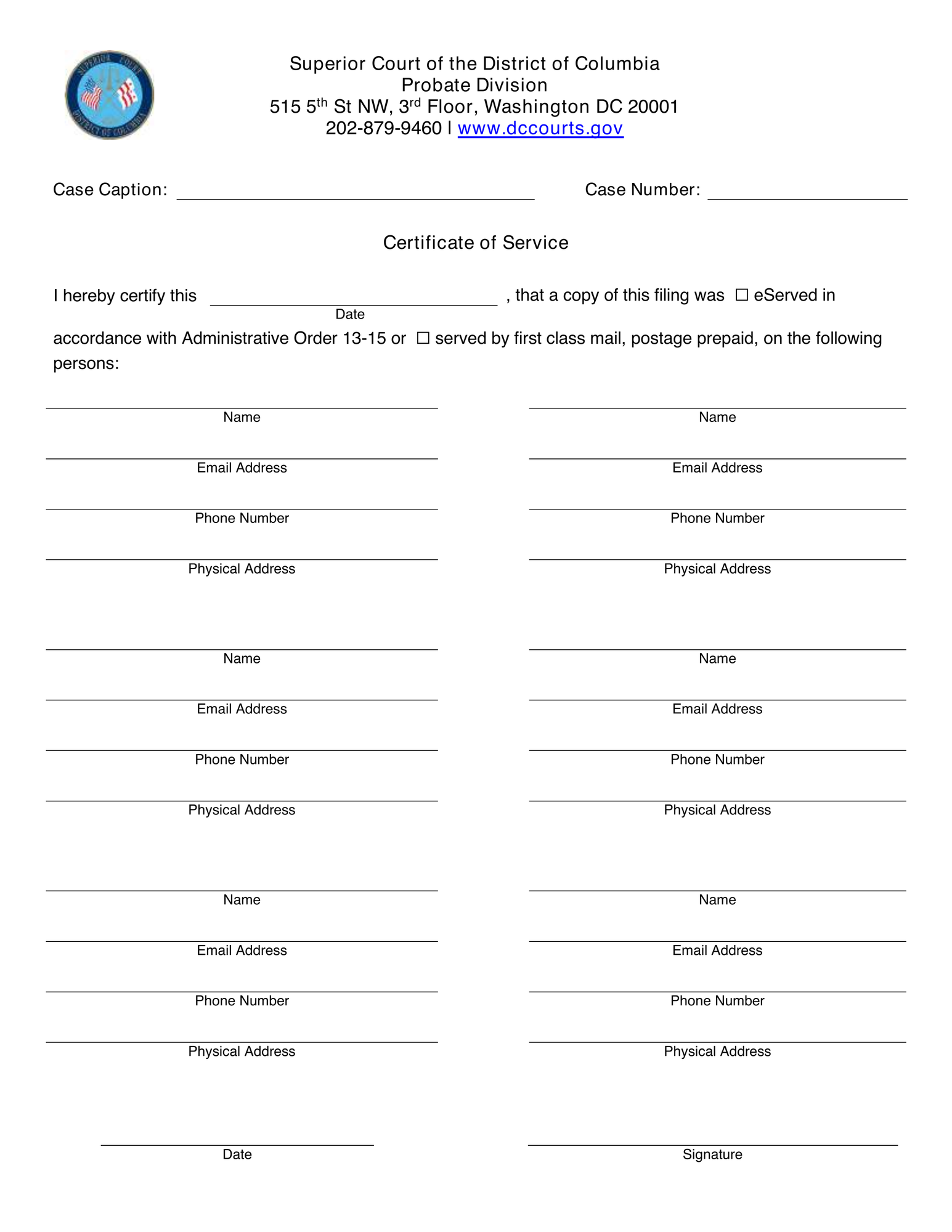 Certificate of Service – Probate Division thumbnail