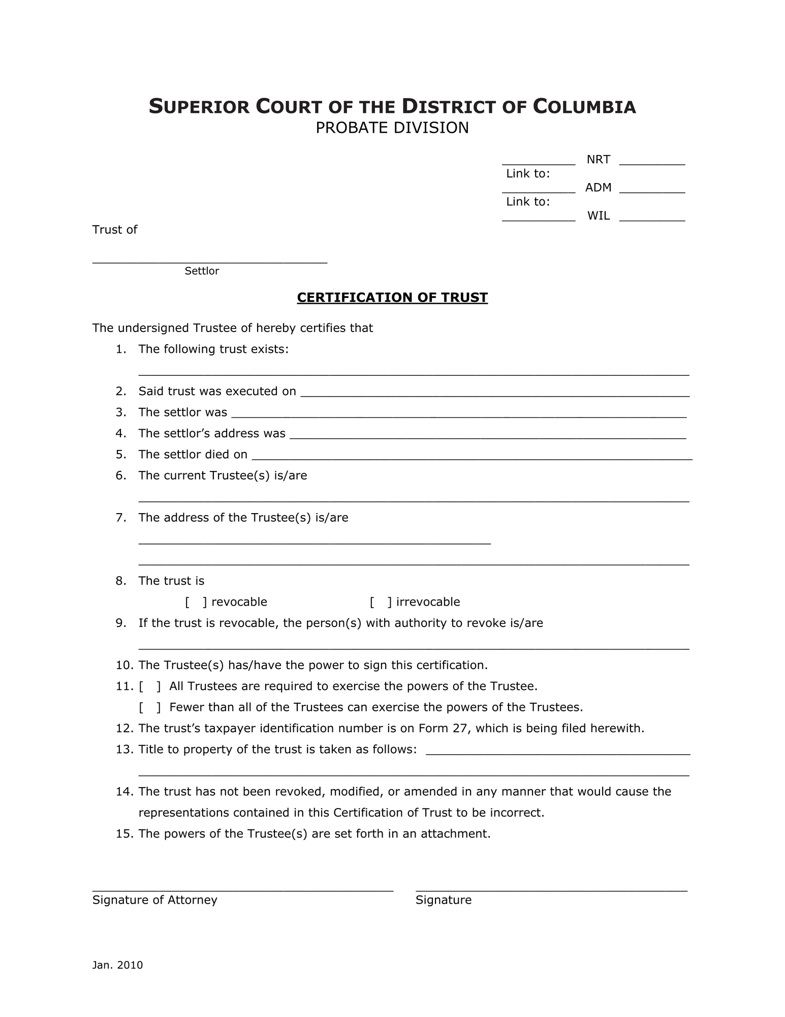 Case Initiation (NRT) - Certification of Trust thumbnail