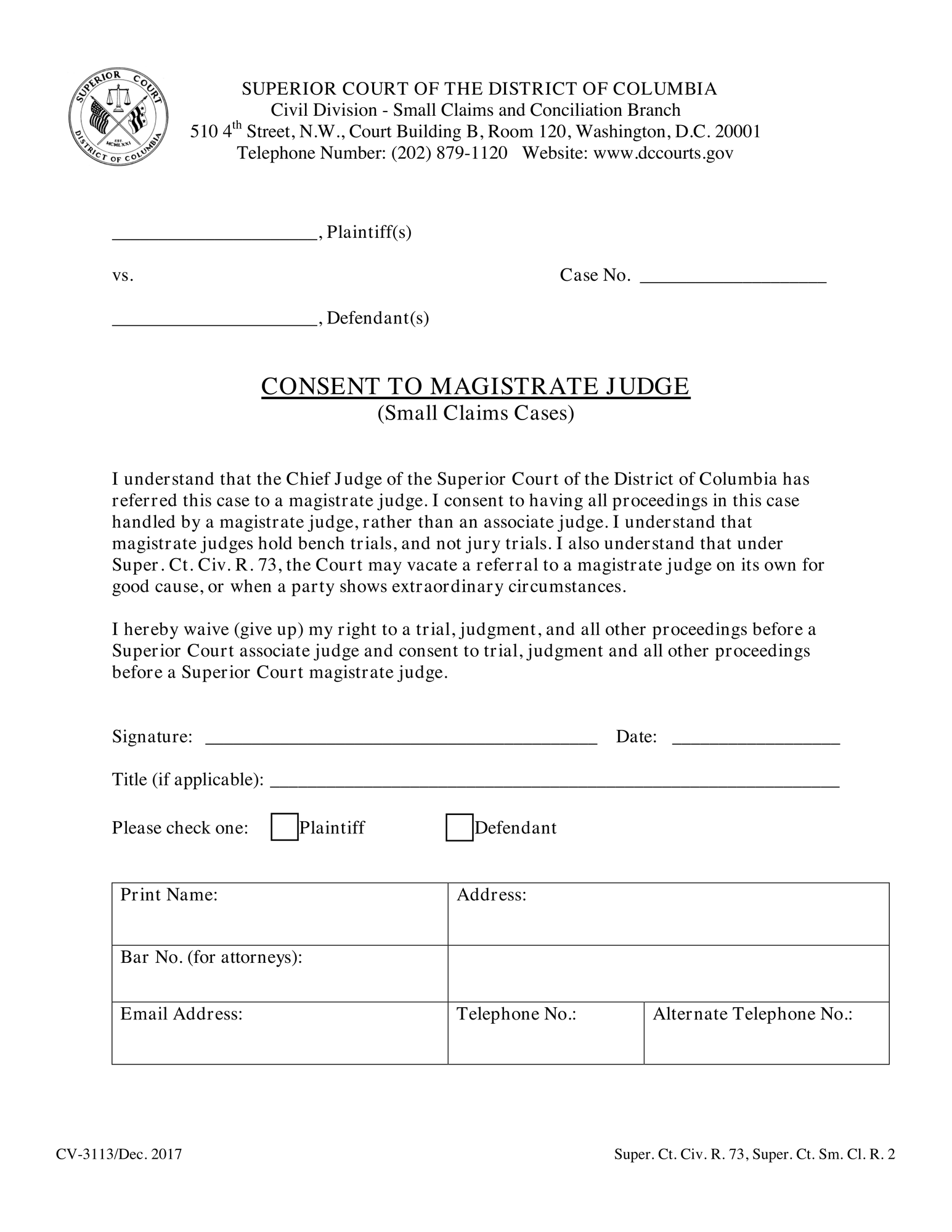 Consent Form - Small Claims thumbnail