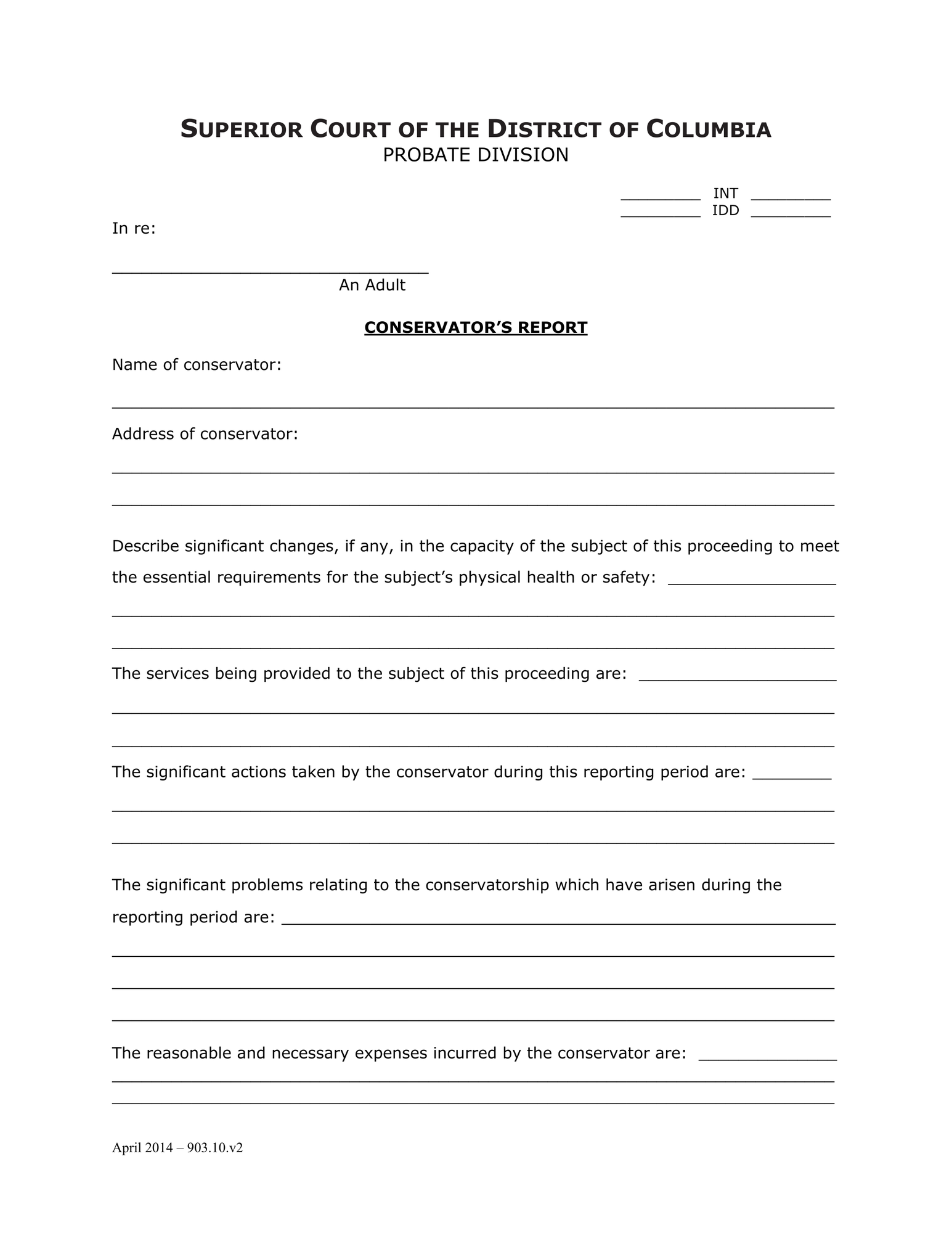 Inventory and Accounting Form (INT) - Conservator’s Report thumbnail