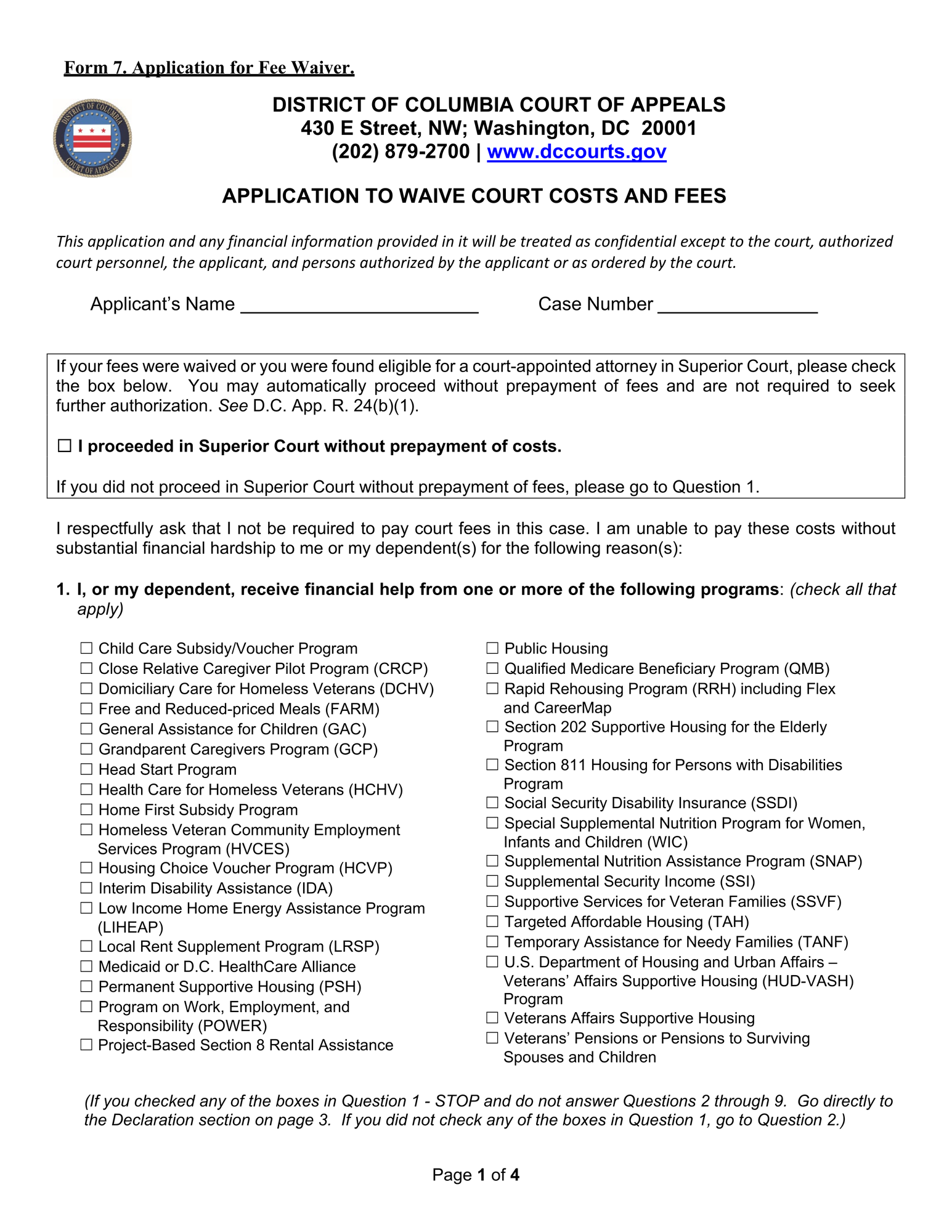 Form 7 Application for Fee Waiver thumbnail
