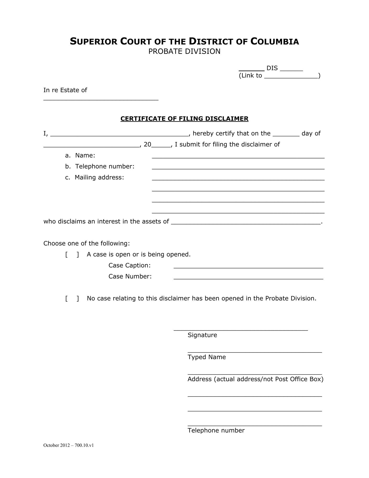 Case Initiation (DIS) - Certificate of Filing Disclaimer thumbnail