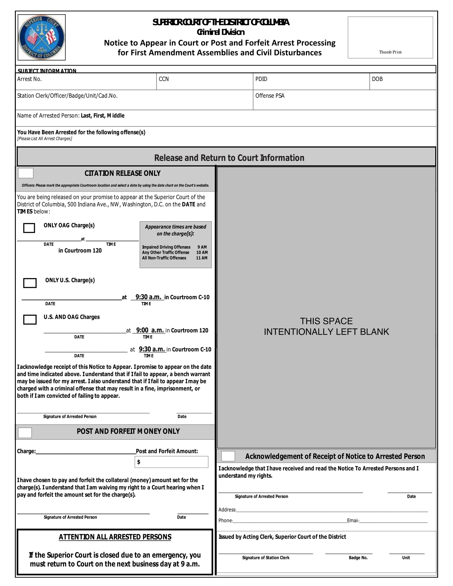 High Volume Notice to Appear Form thumbnail