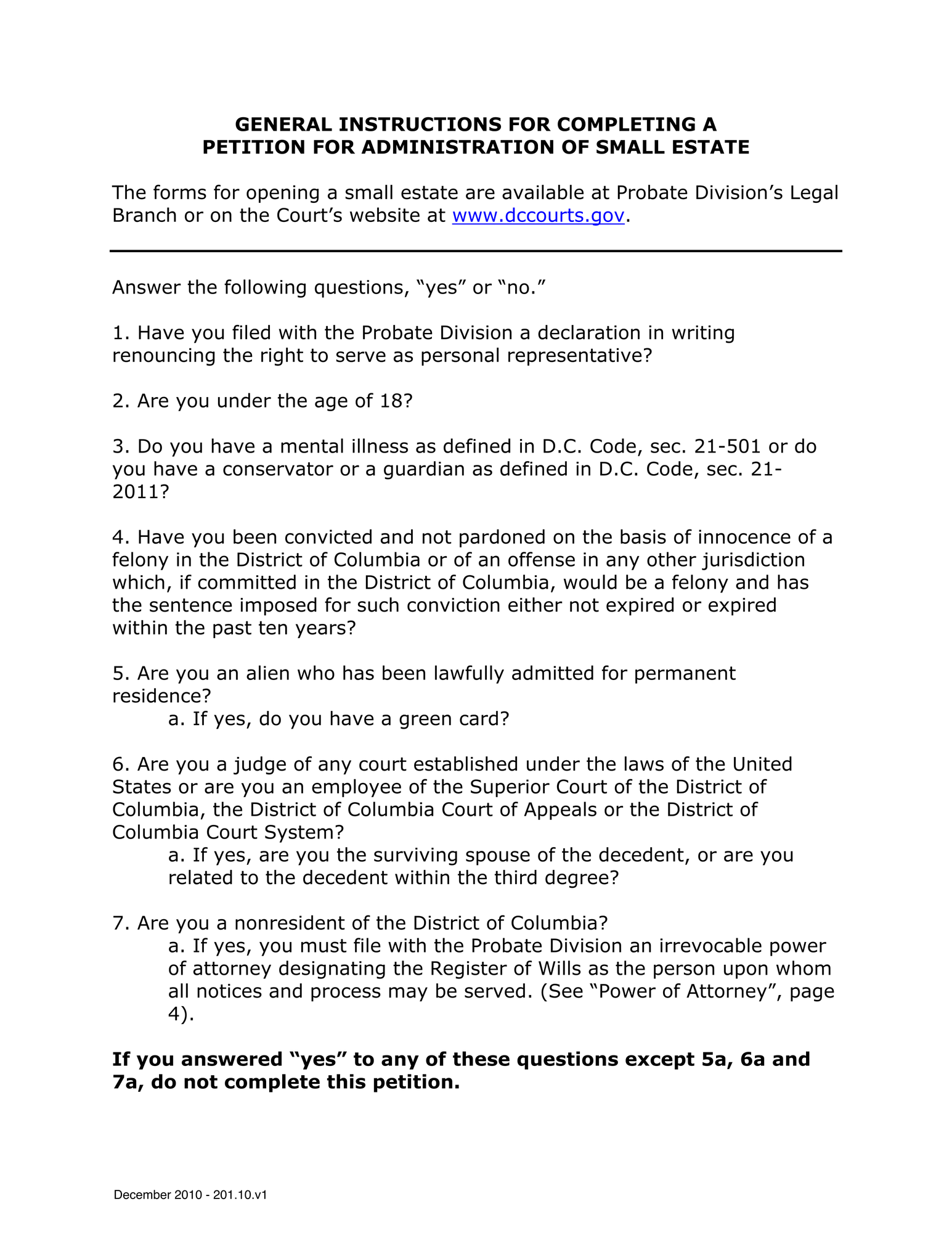 Case Initiation (SEB) - Instructions for Completing a Petition for Administration of Small Estate thumbnail
