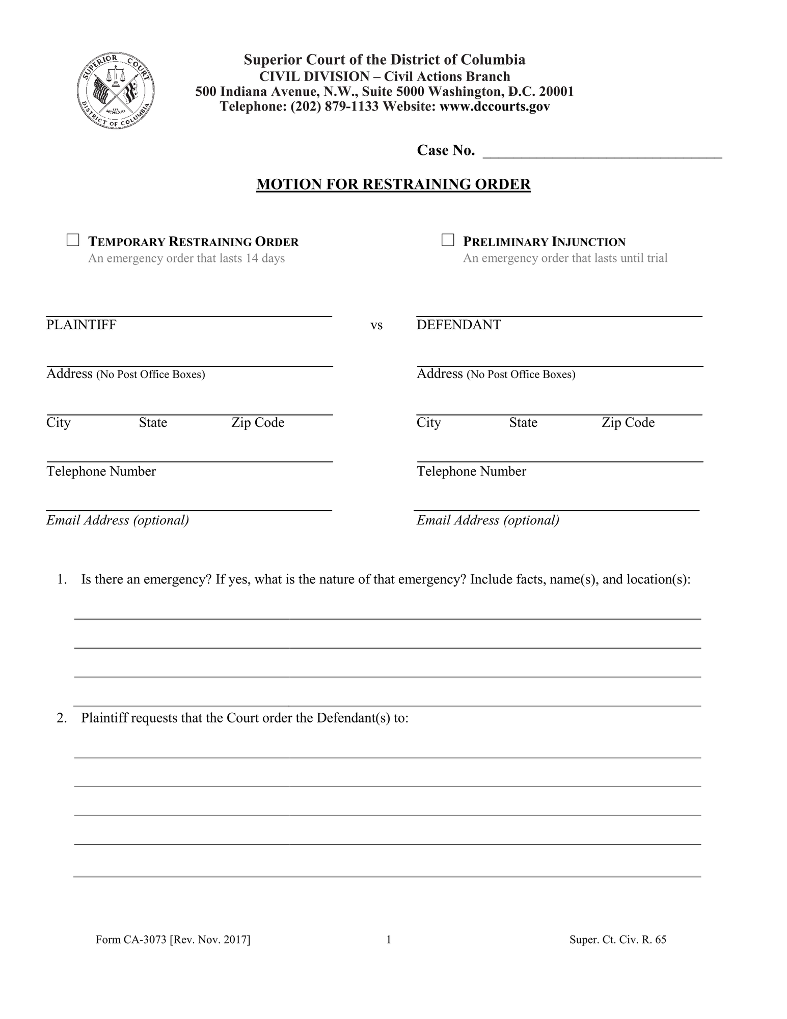 MOTION FOR RESTRAINING ORDER thumbnail