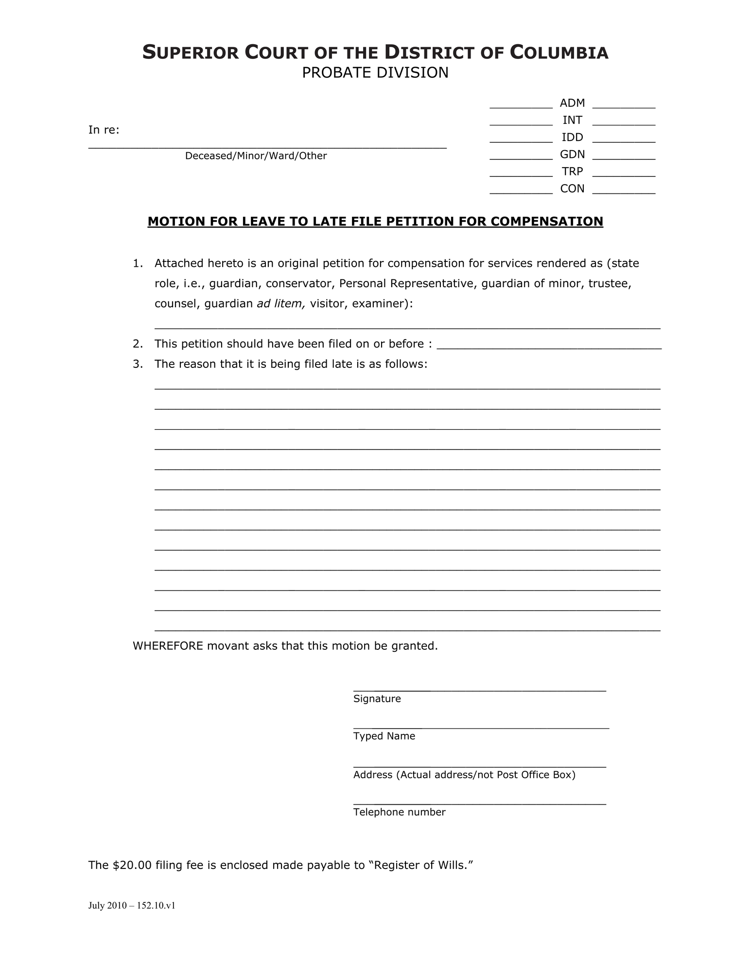 Motion For Leave To Late File Petition For Compensation thumbnail