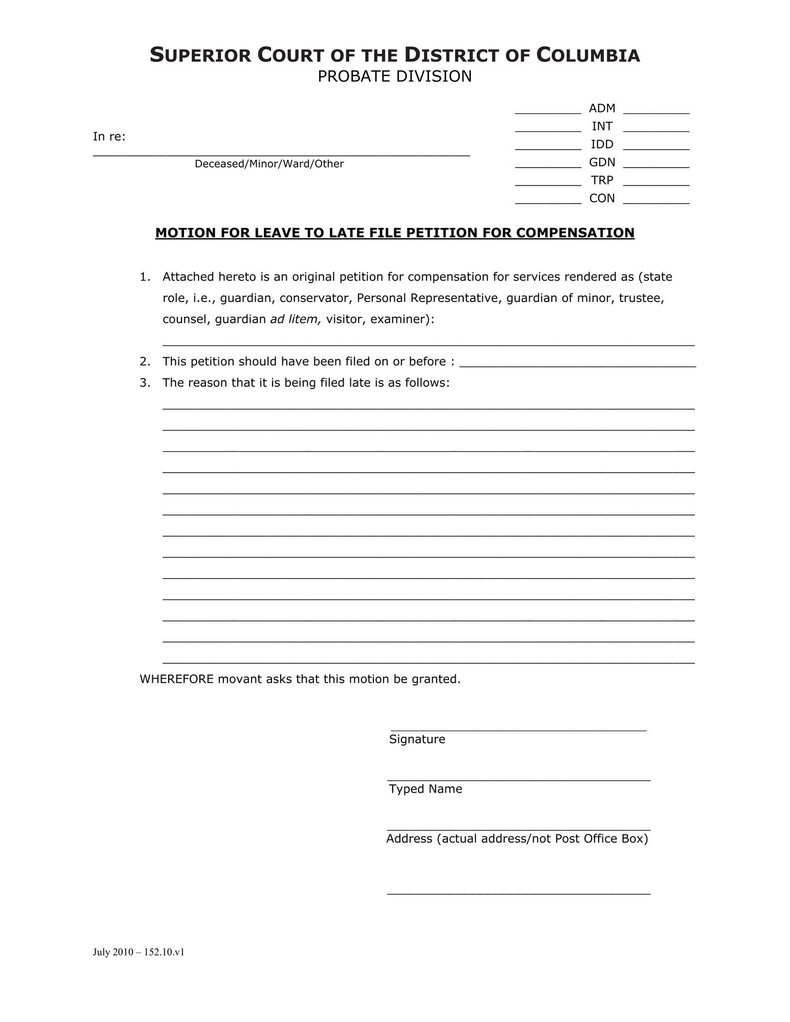 Fees (TRP) - Motion for Leave to Late File Petition for Compensation thumbnail