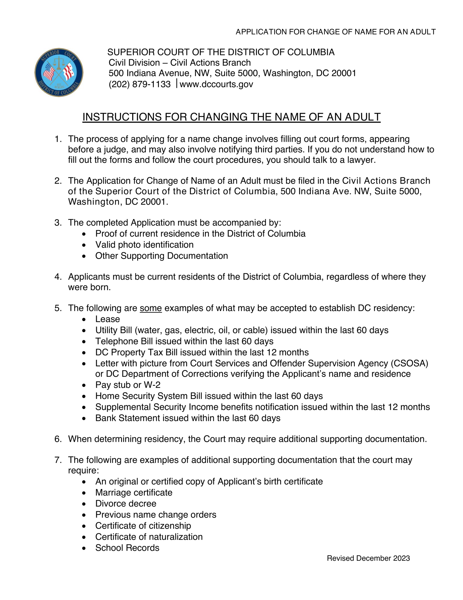 Application for Change of Name (Instructions) thumbnail