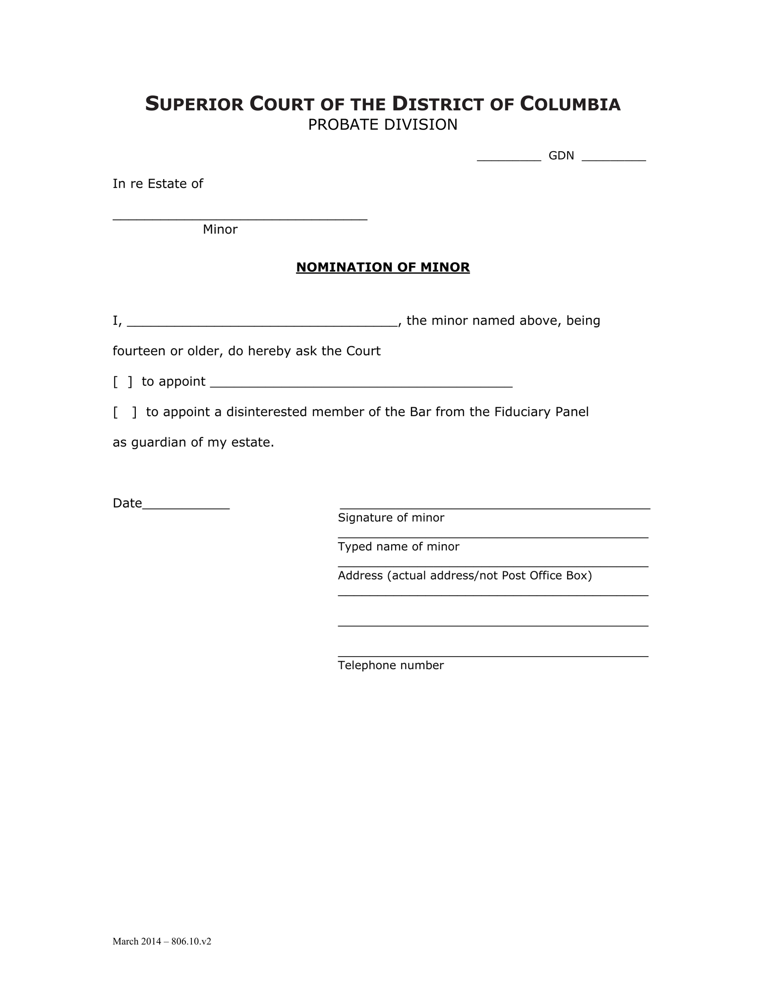 Case Initiation (GDN) - Nomination of Minor if age 14 or older thumbnail