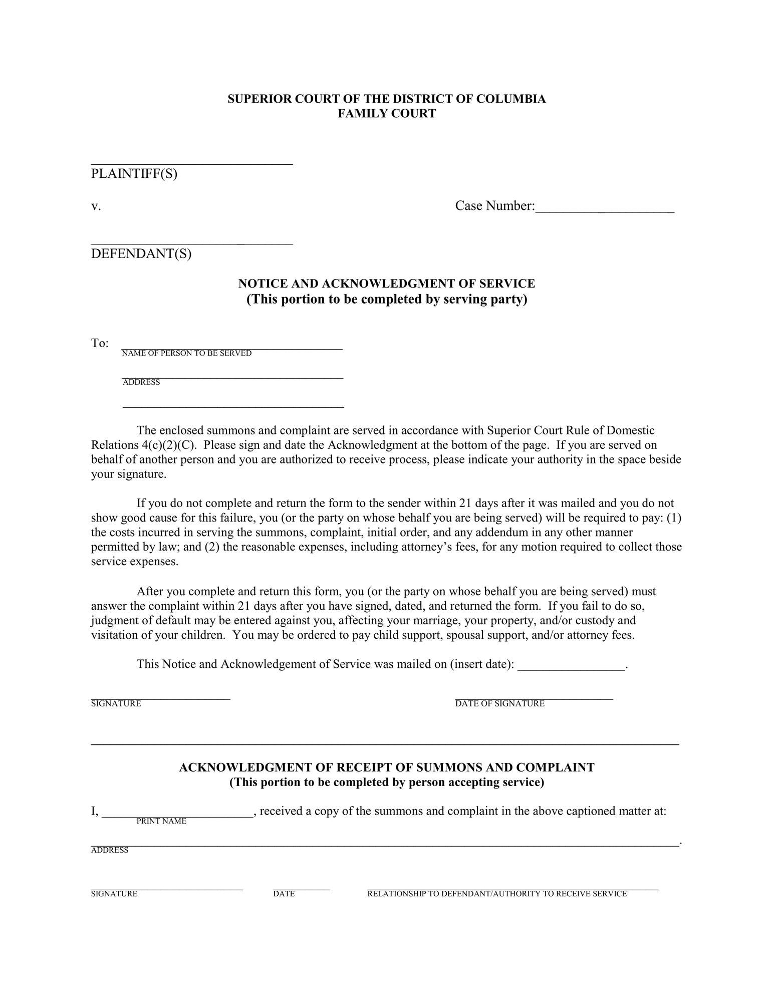 Notice and Acknowledgement of Service thumbnail