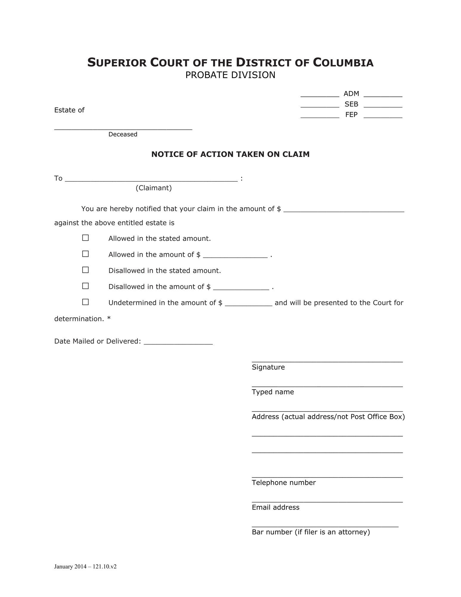 Notice of Action Taken on Claim thumbnail