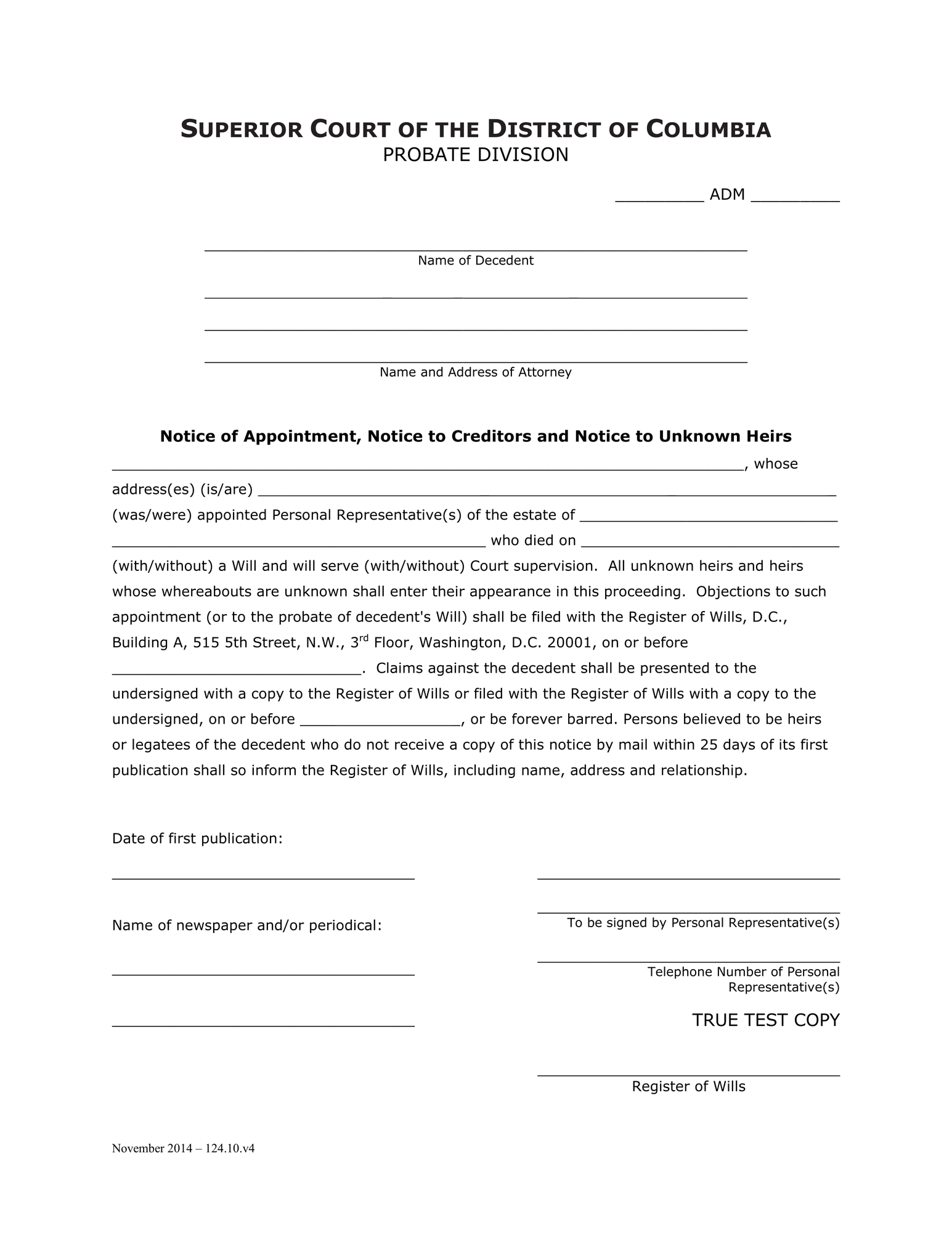 Case Initiation - Standard Probate (ADM) - Notice of Appointment thumbnail