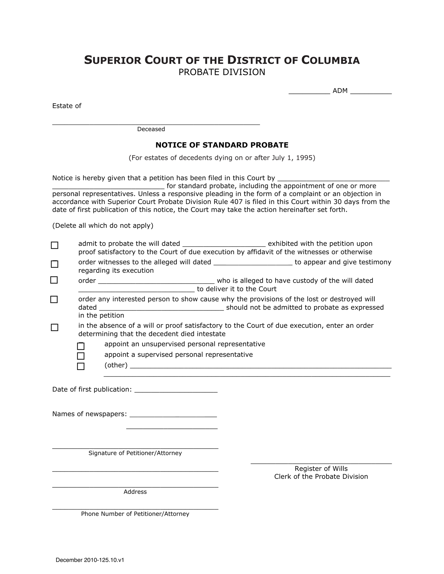 Case Initiation - Standard Probate (ADM) - Notice of Standard Probate thumbnail