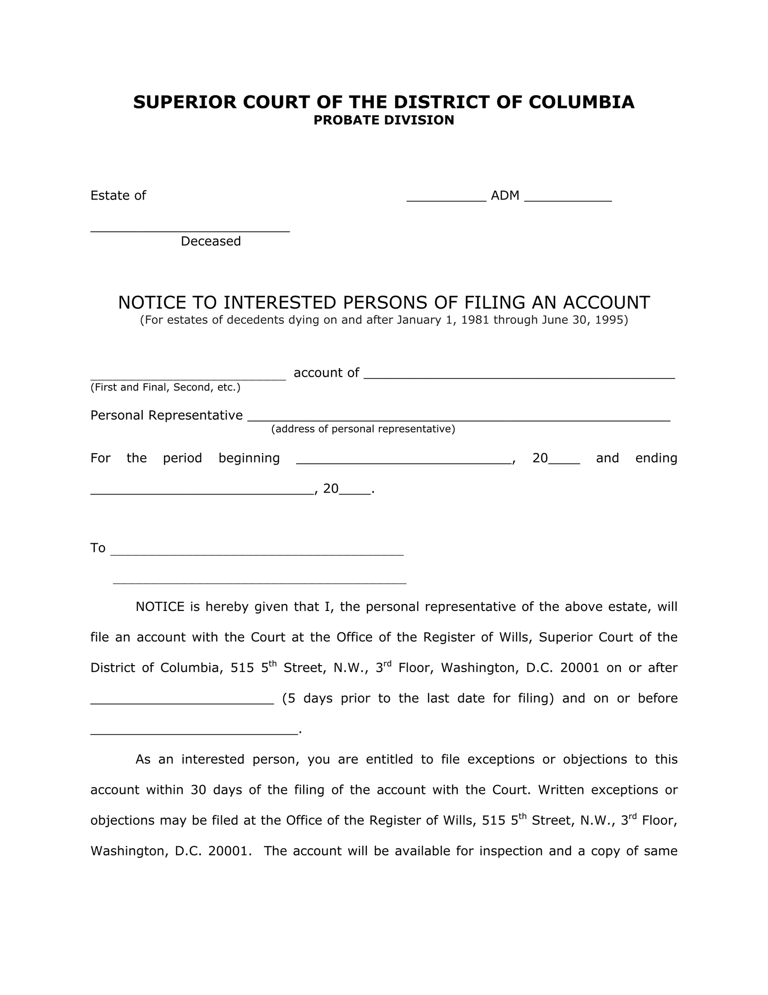 Notice to Interested Persons of Filing an Account thumbnail