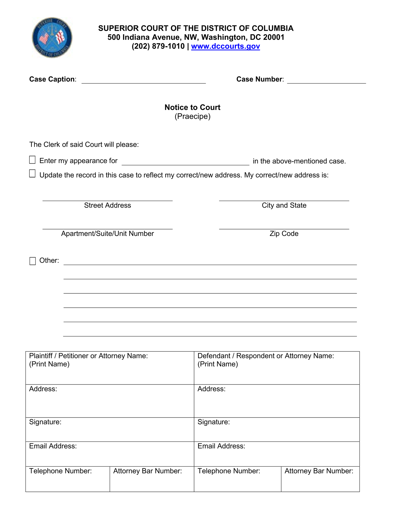 Notice to Court (Praecipe) thumbnail