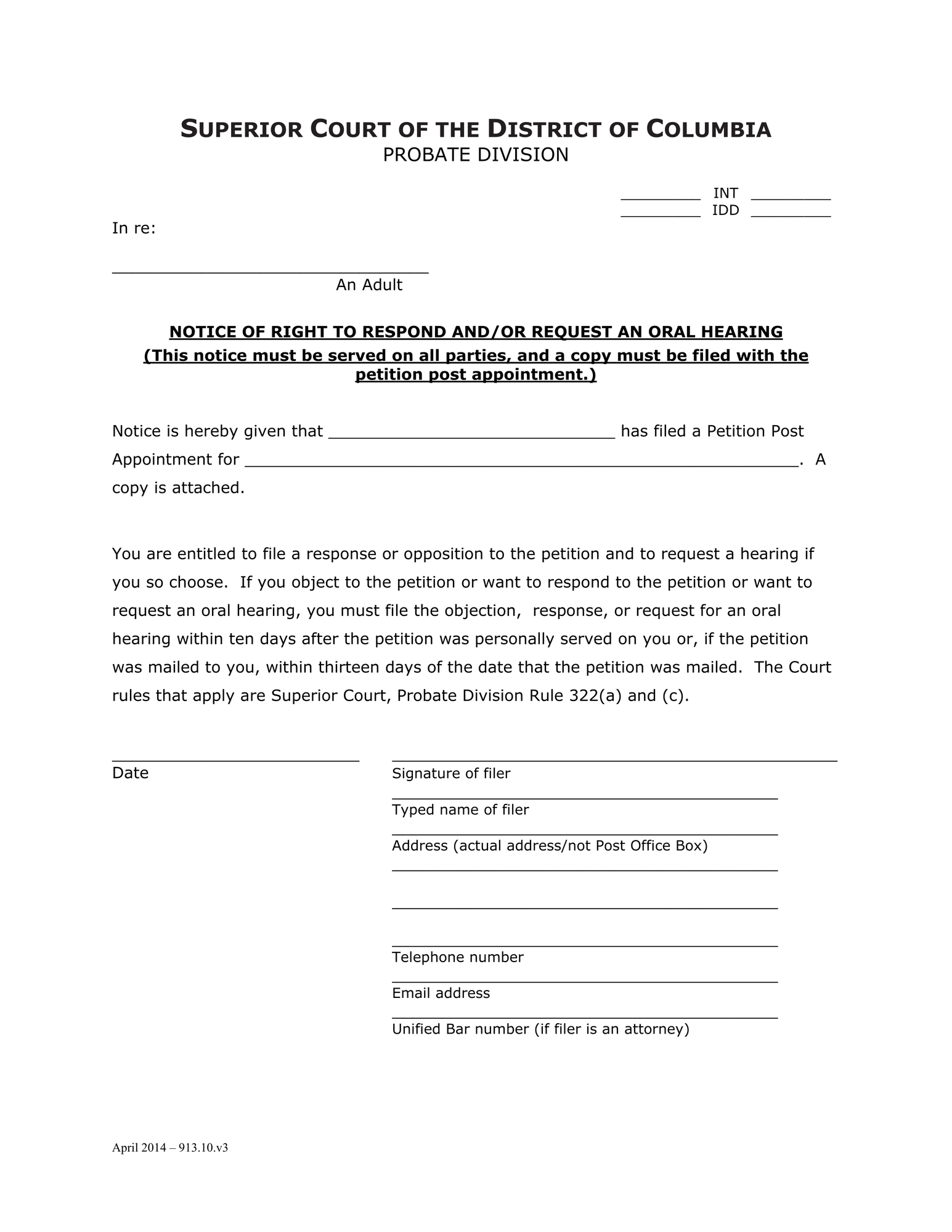 General Forms (INT) - Notice of Right to Respond and/or Request an Oral Hearing thumbnail
