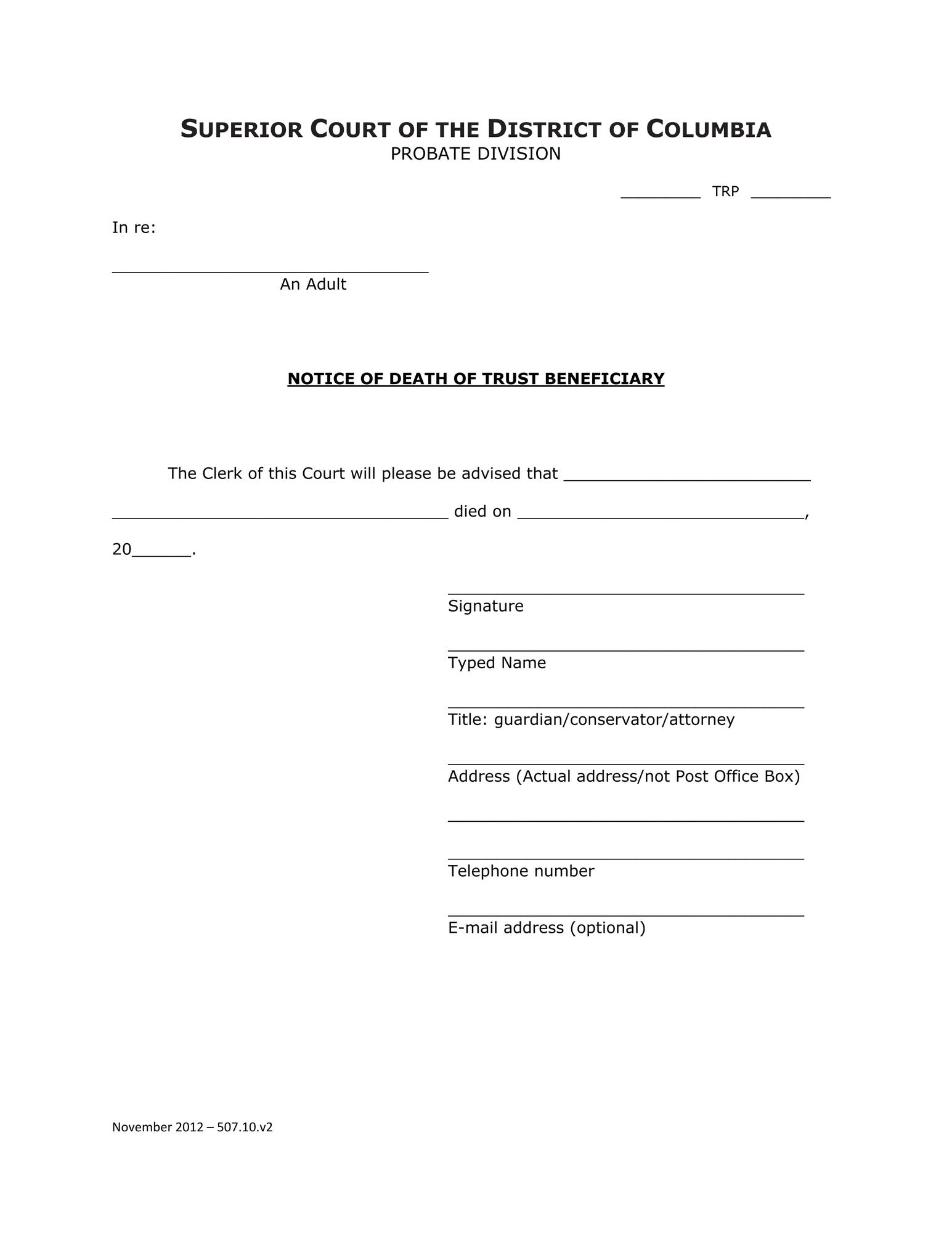 General Forms (TRP) - Notice of Death of Trust Beneficiary thumbnail
