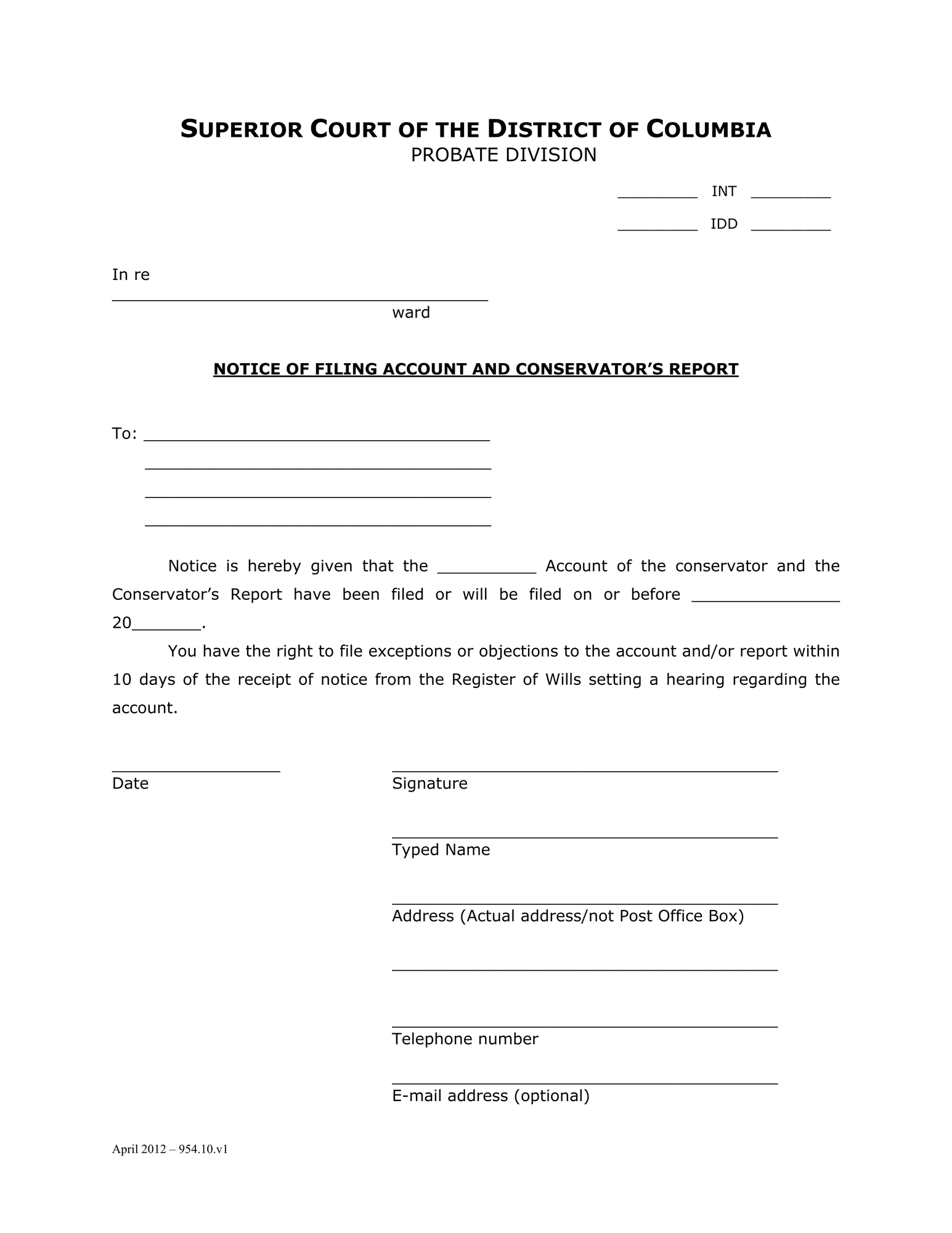 Notice of Filing Account and Conservator’s Report thumbnail