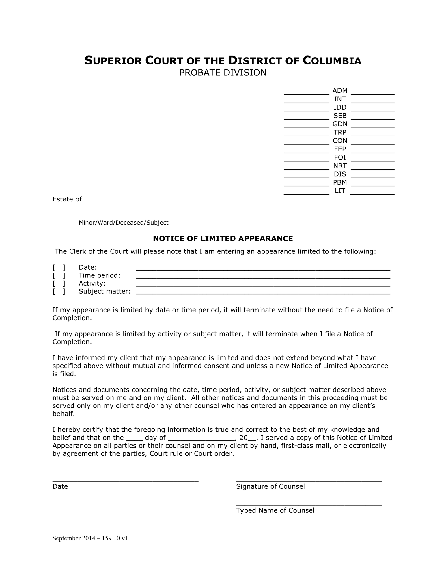 General Forms (LIT) – Notice of Limited of Appearance thumbnail